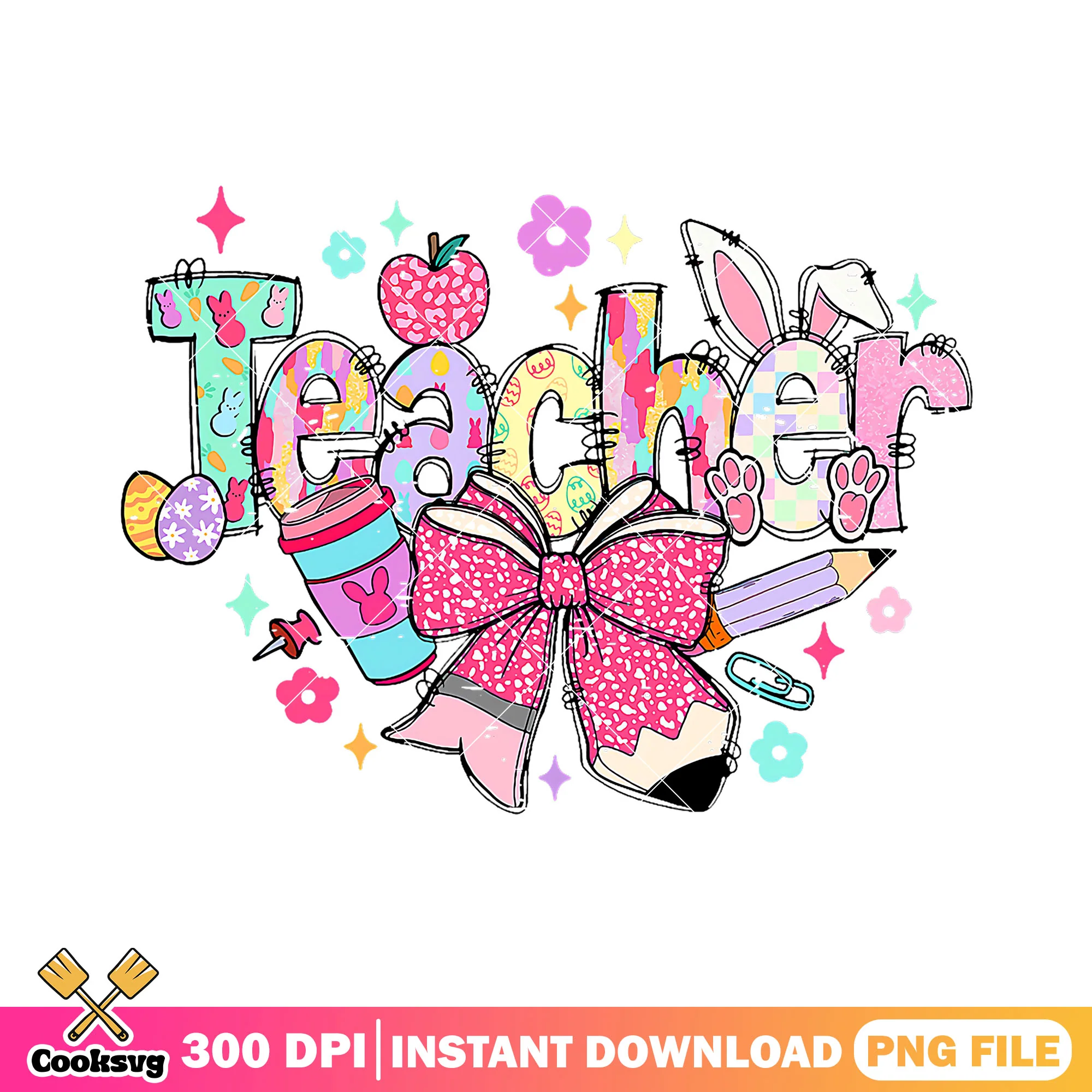 Teacher supplies design png, poster cute png, back to school art png