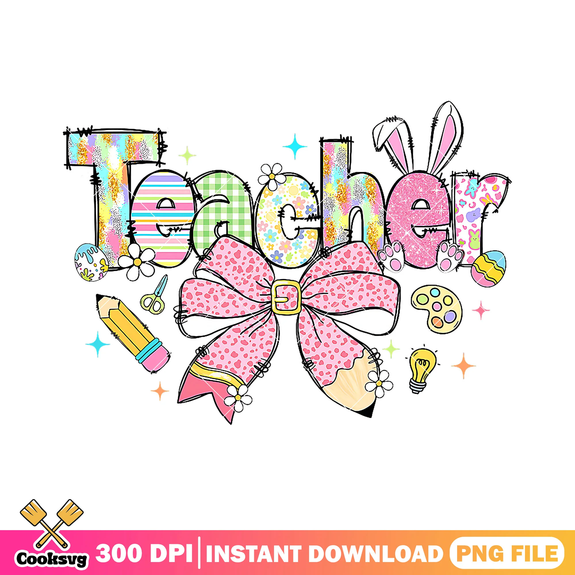 Teacher white bow file png, back to school art png, colors font png