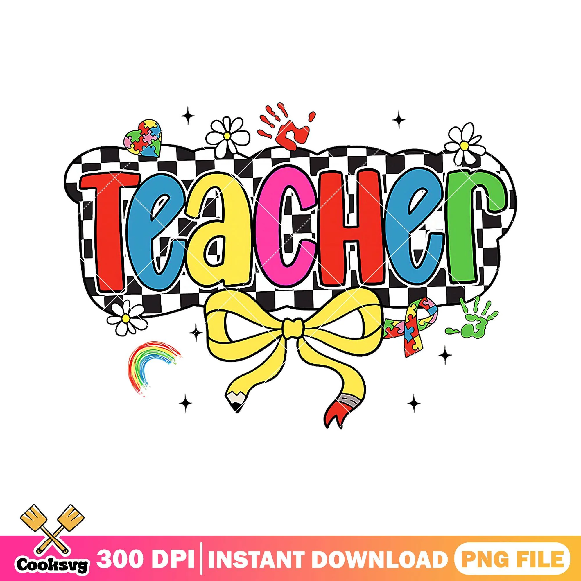 Teacher yellow bow design png, font cute png, back to school image png