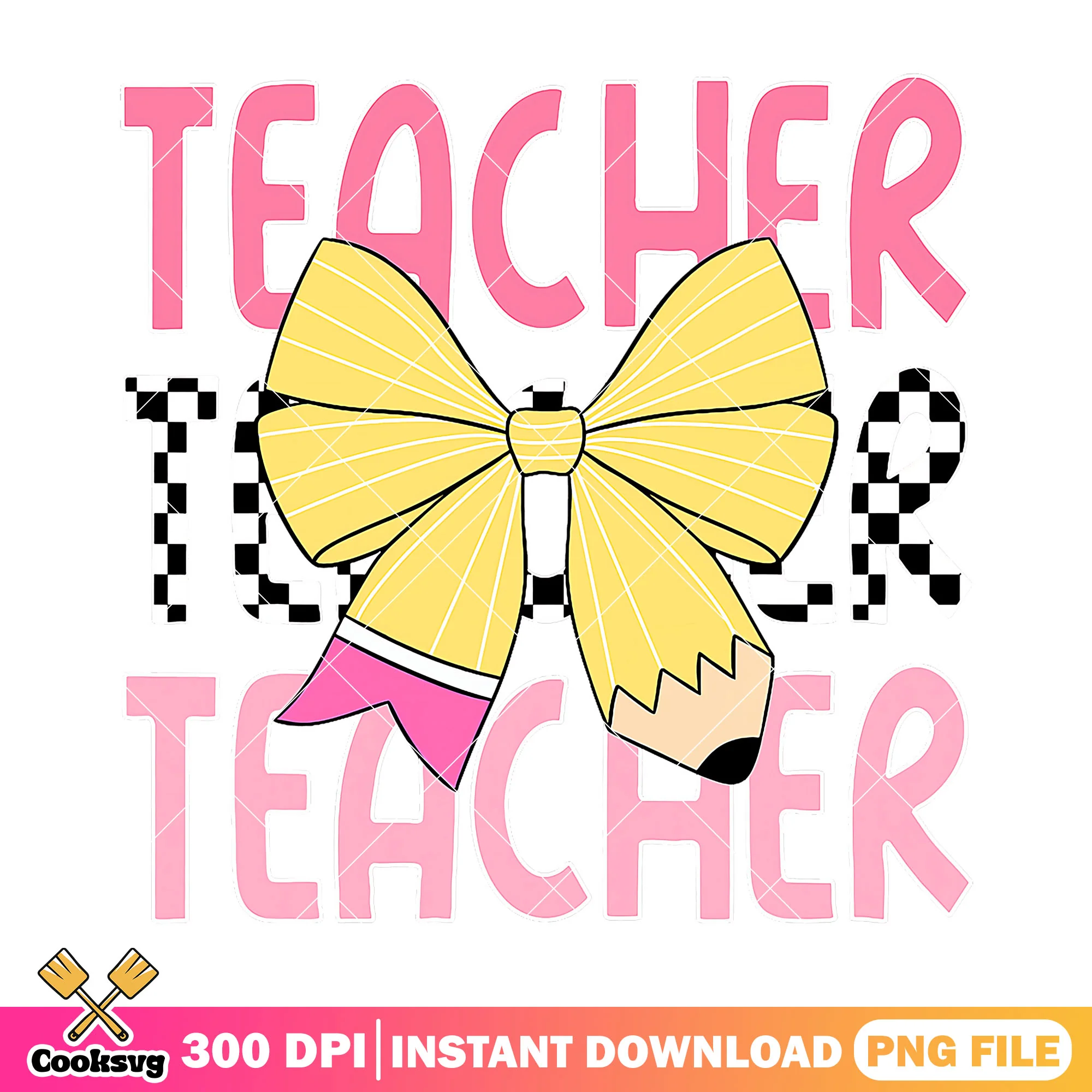 Teacher yellow bow png, big bow png, back to school font png