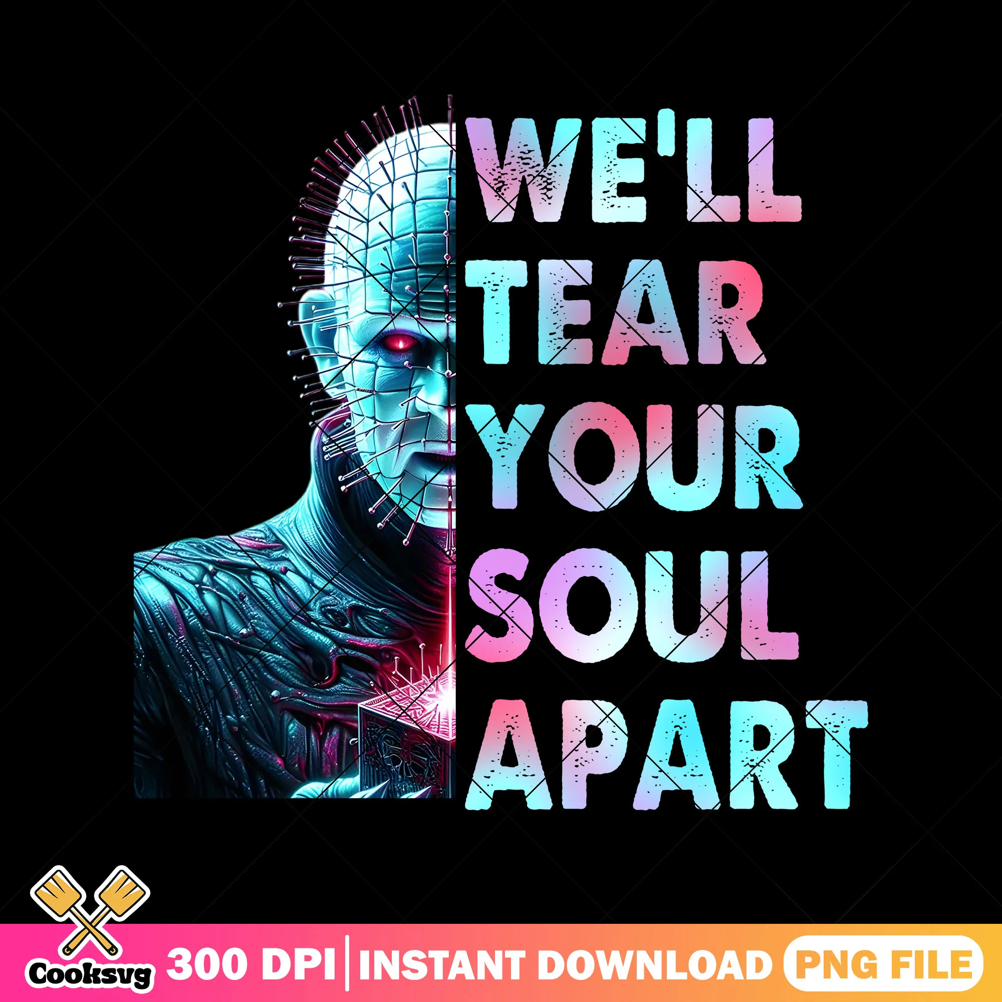 Tear your soul apart png, horror pinhead png, halloween pinhead png