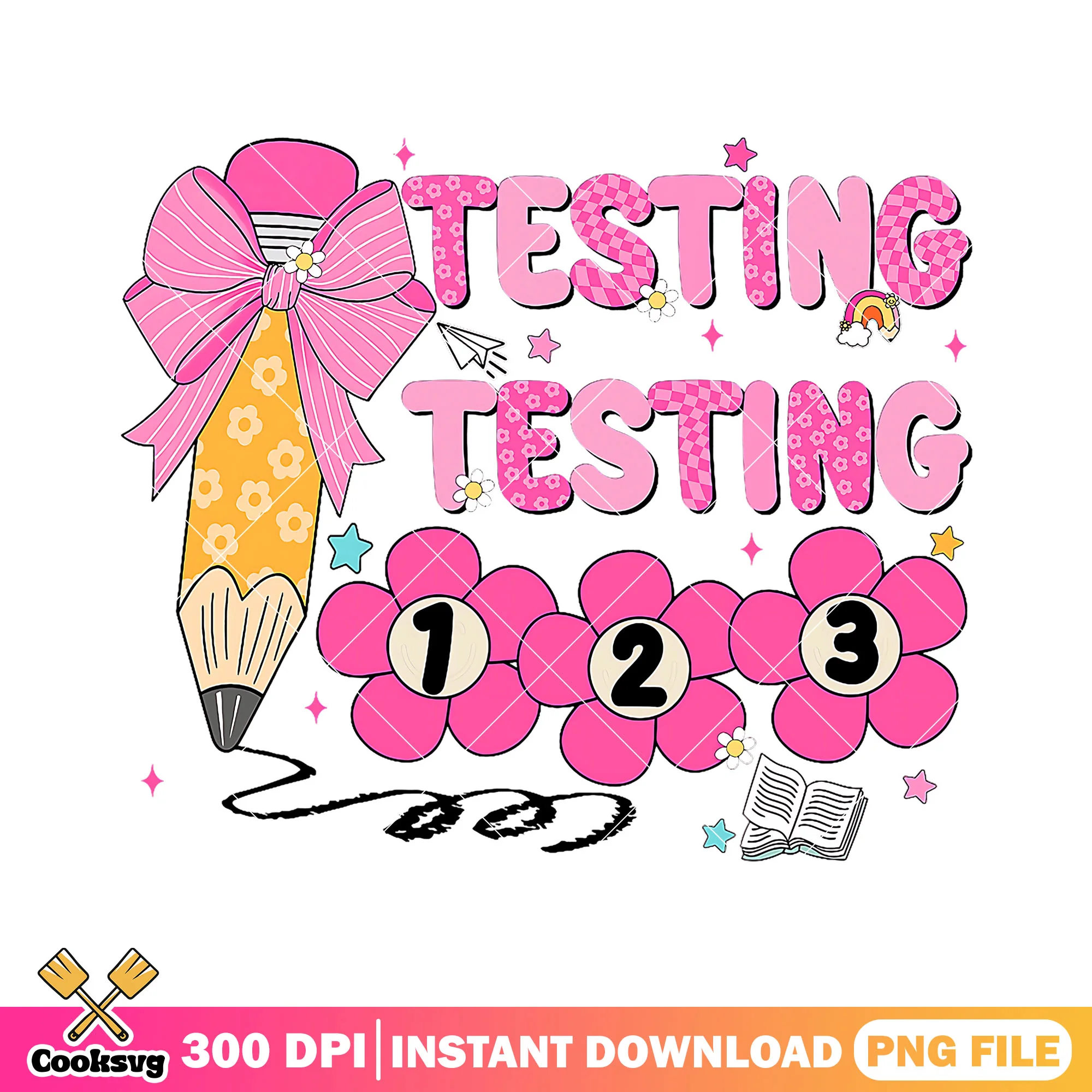 Testing 123 design png, go back to school png, pink font png