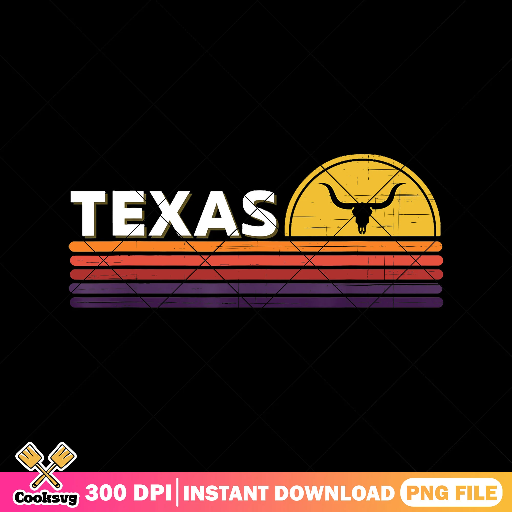 Texas Retro Sunset Longhorn png, retro texas longhorns png