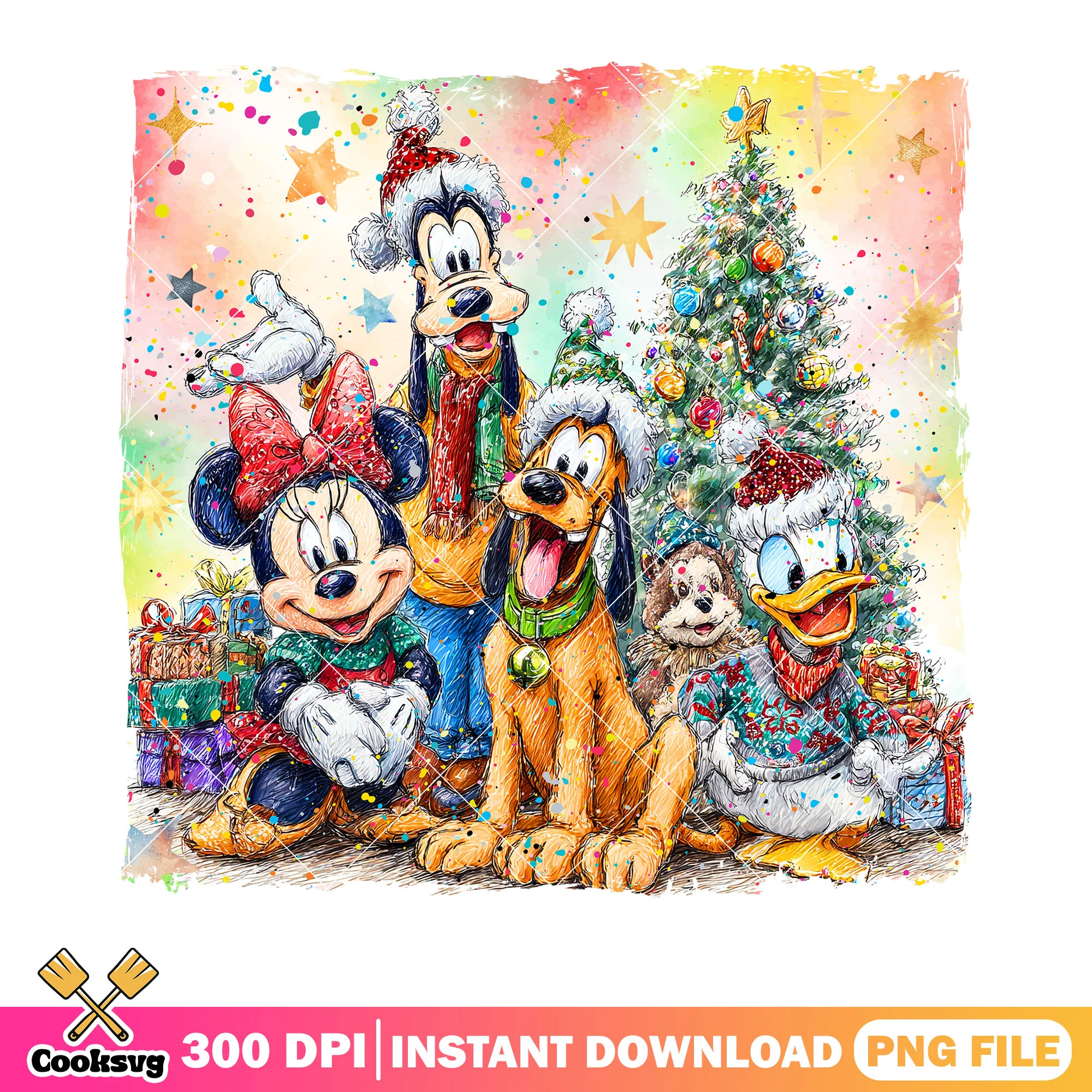 The art christmas tree goofy png, mickey and friends png, merry xmas png