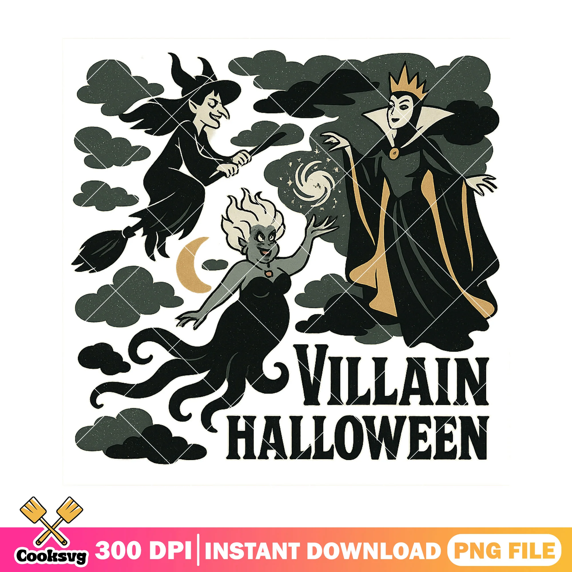 The bad witch club villain halloween png, the villains png
