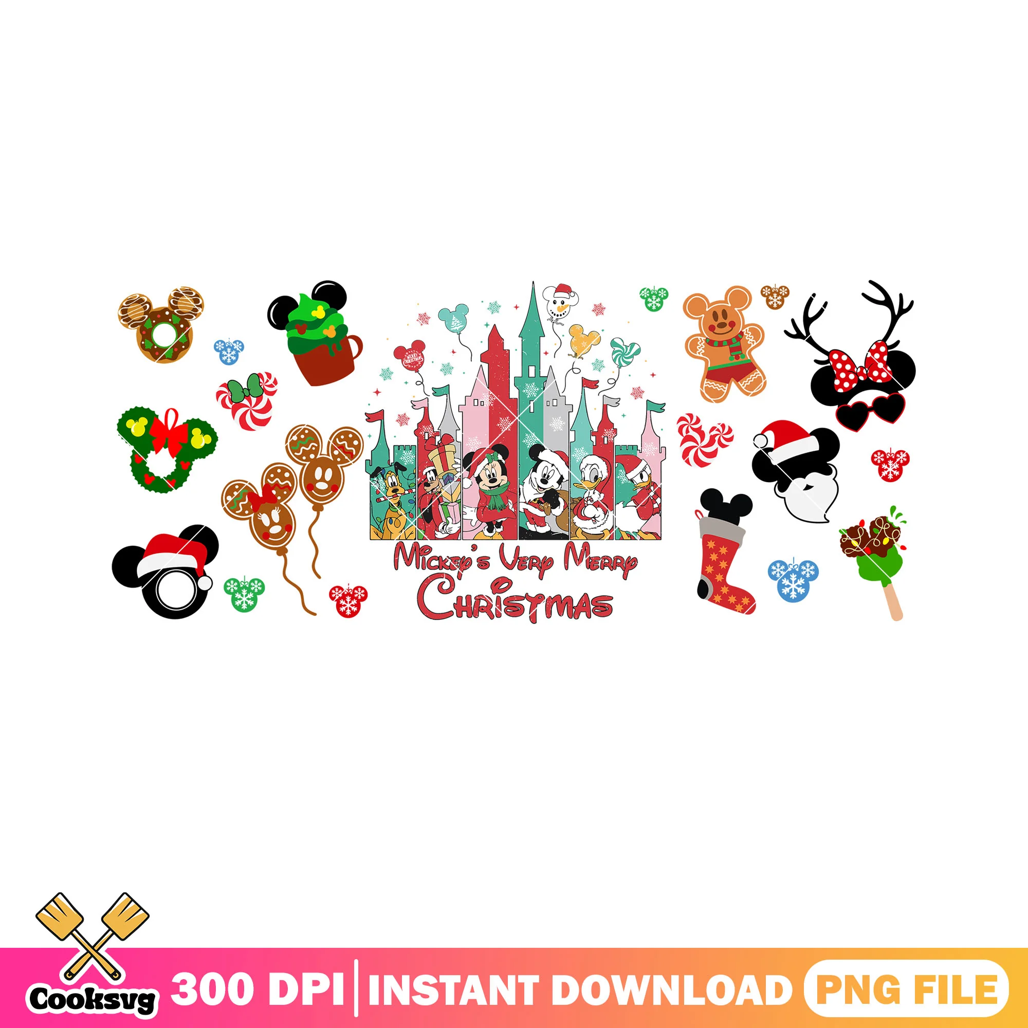 The castle xmas santa hat png, mickey and friends png, merry xmas png