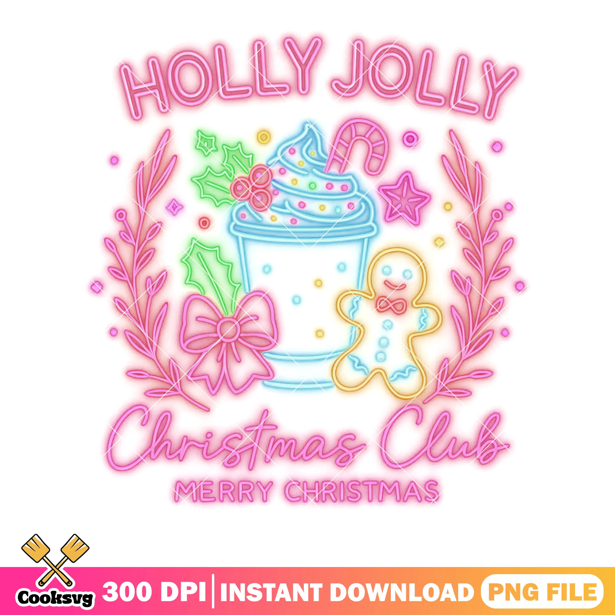 The christmas coffee neon png, christmas bow png, gingerbread png
