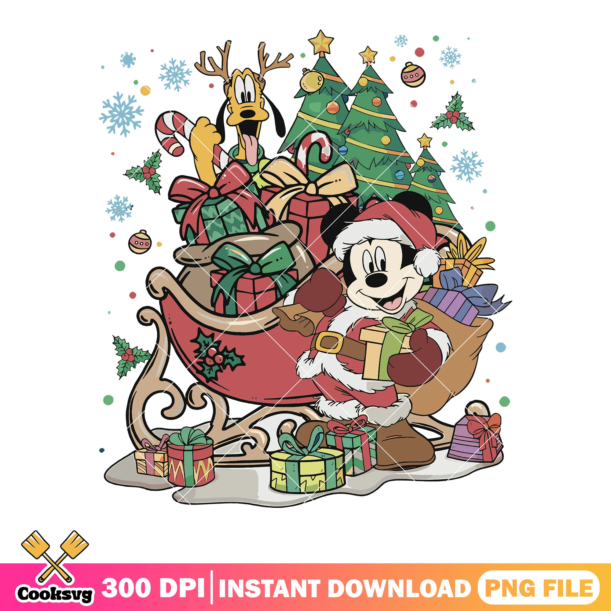 The christmas gifts mickey png, christmas sleigh png, mickey mouse png