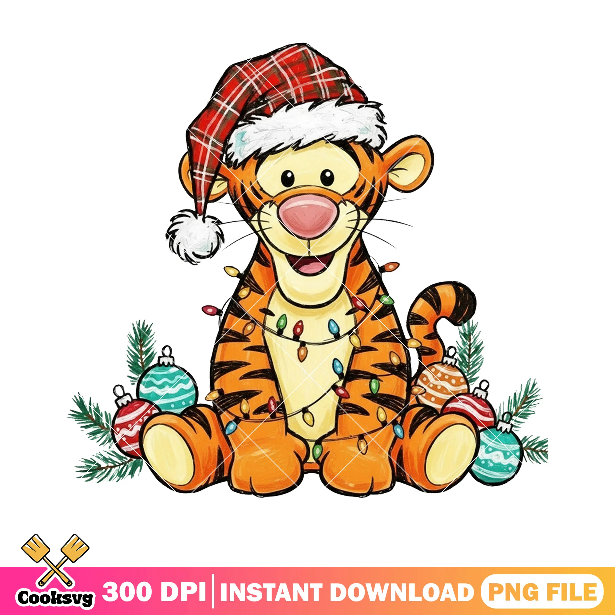 The christmas santa tiger png, winnie the pooh png, christmas ball png