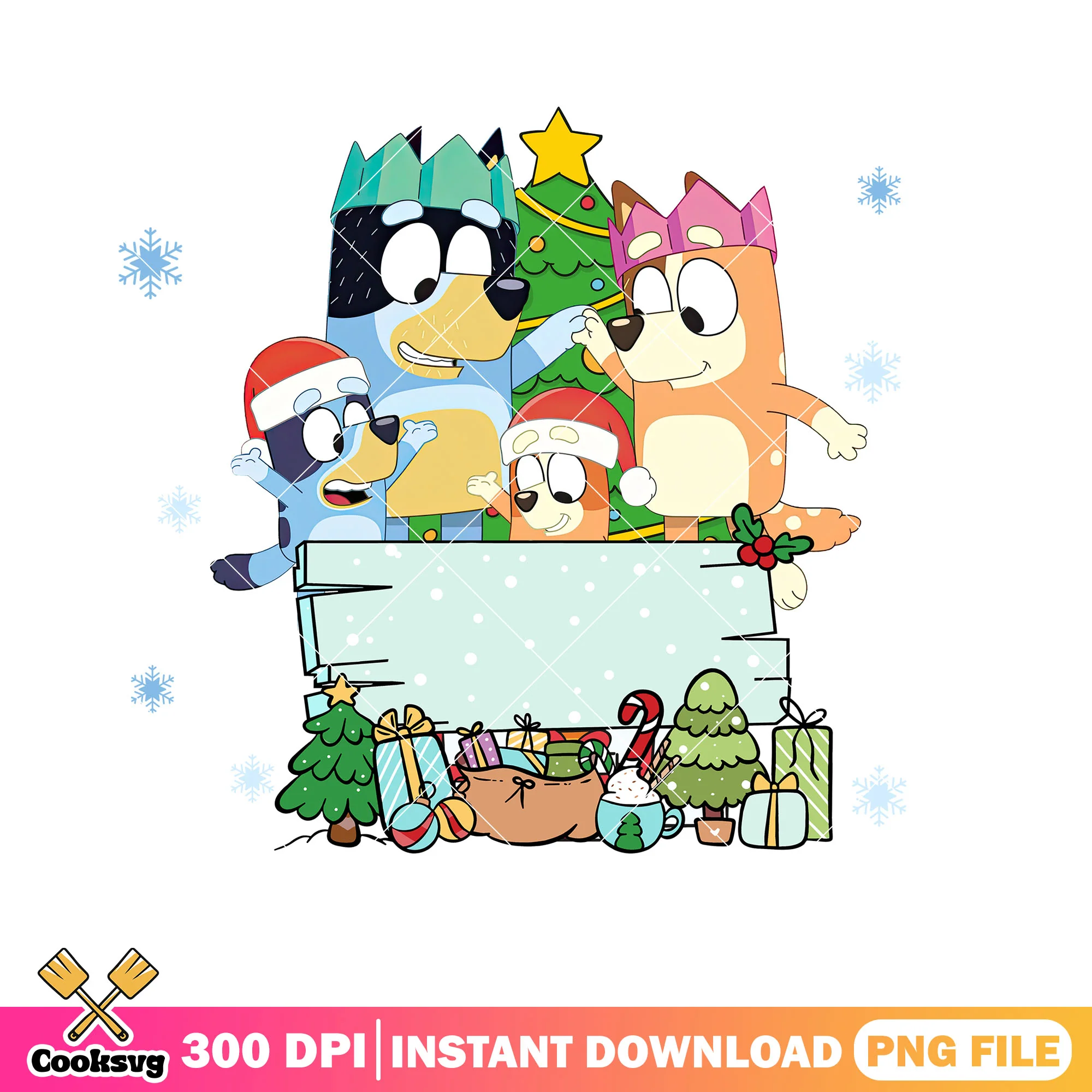The christmas stuff bluey png, cartoon for kids png, xmas decorations png