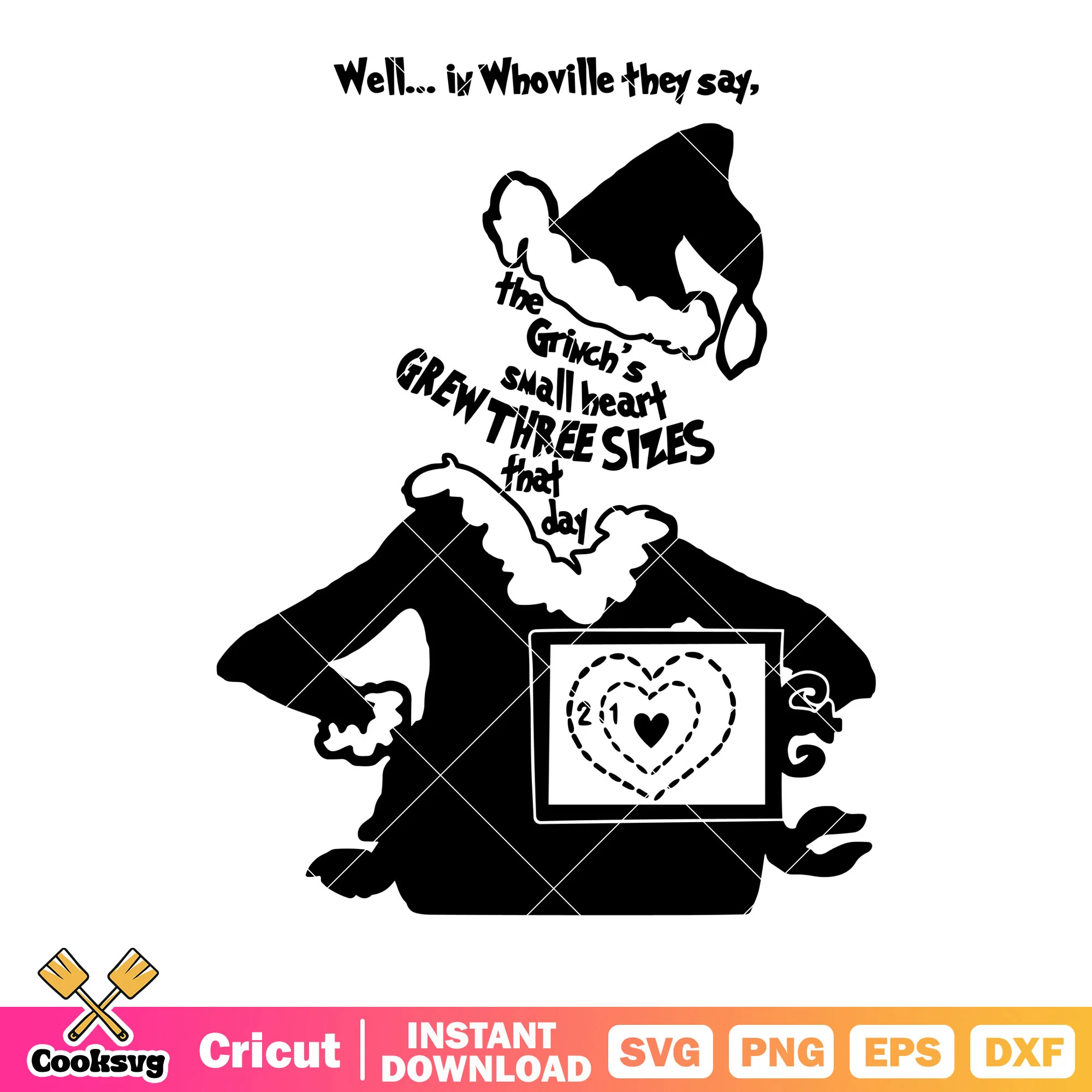 The grinch small heart grew tree size that day svg, santa hat svg