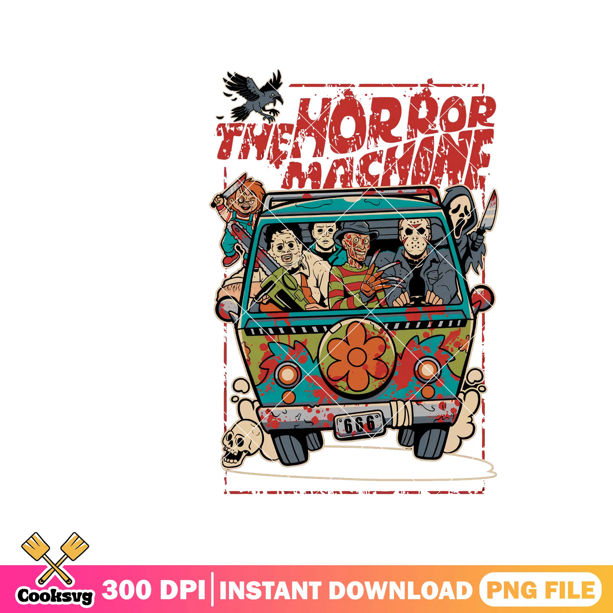 The horror machine design png, scary halloween characters png