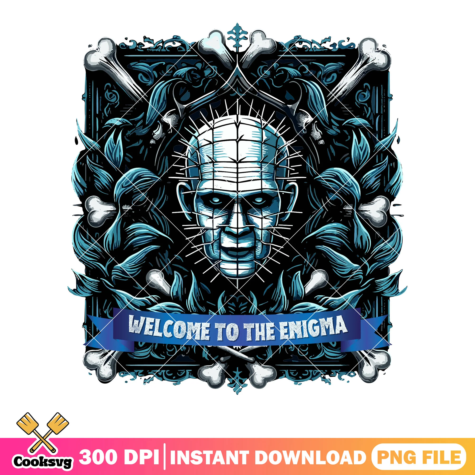 The pinhead character horror png, creep card png, halloween scary png