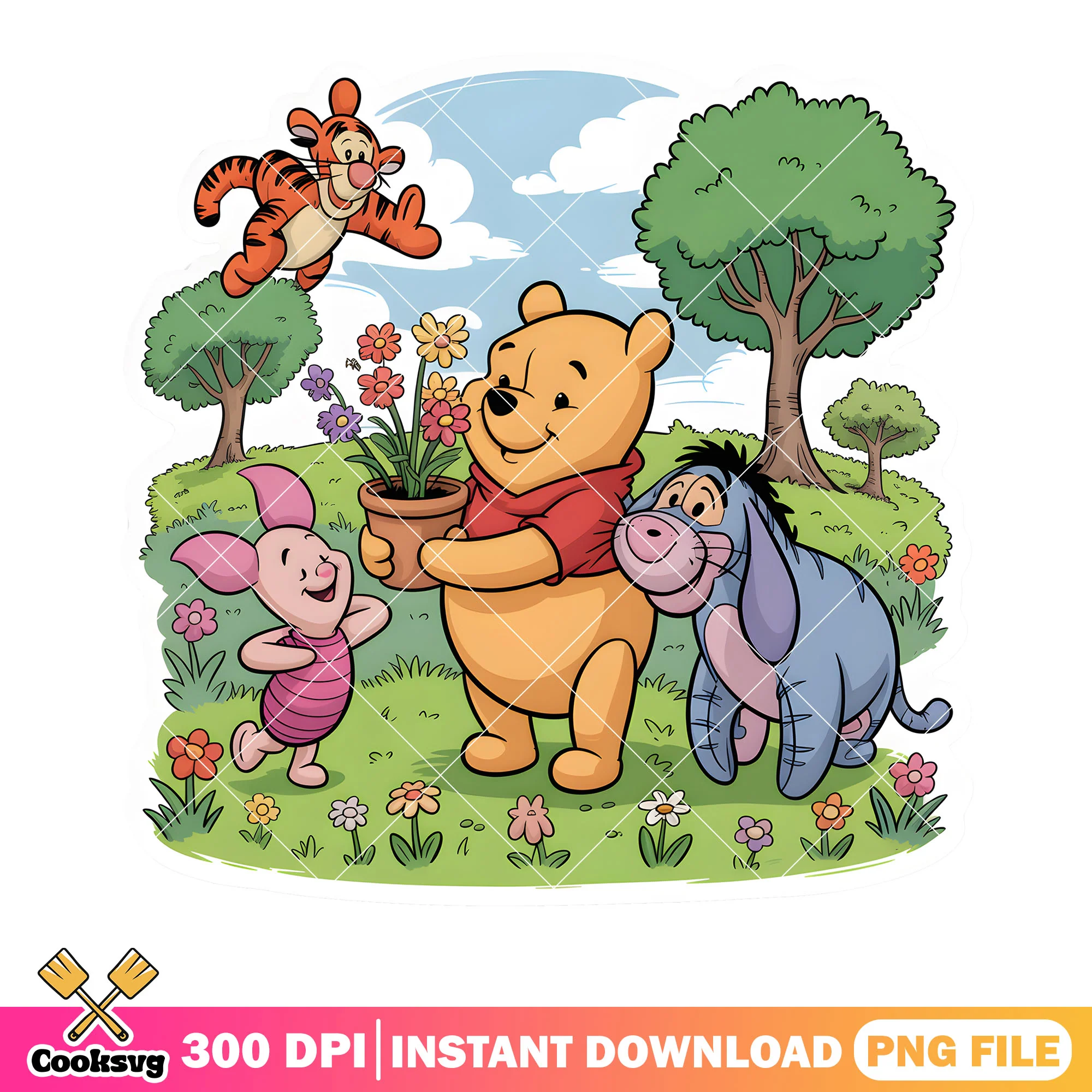 The pooh poster on the hill png, pooh and friends png, vintage pooh png