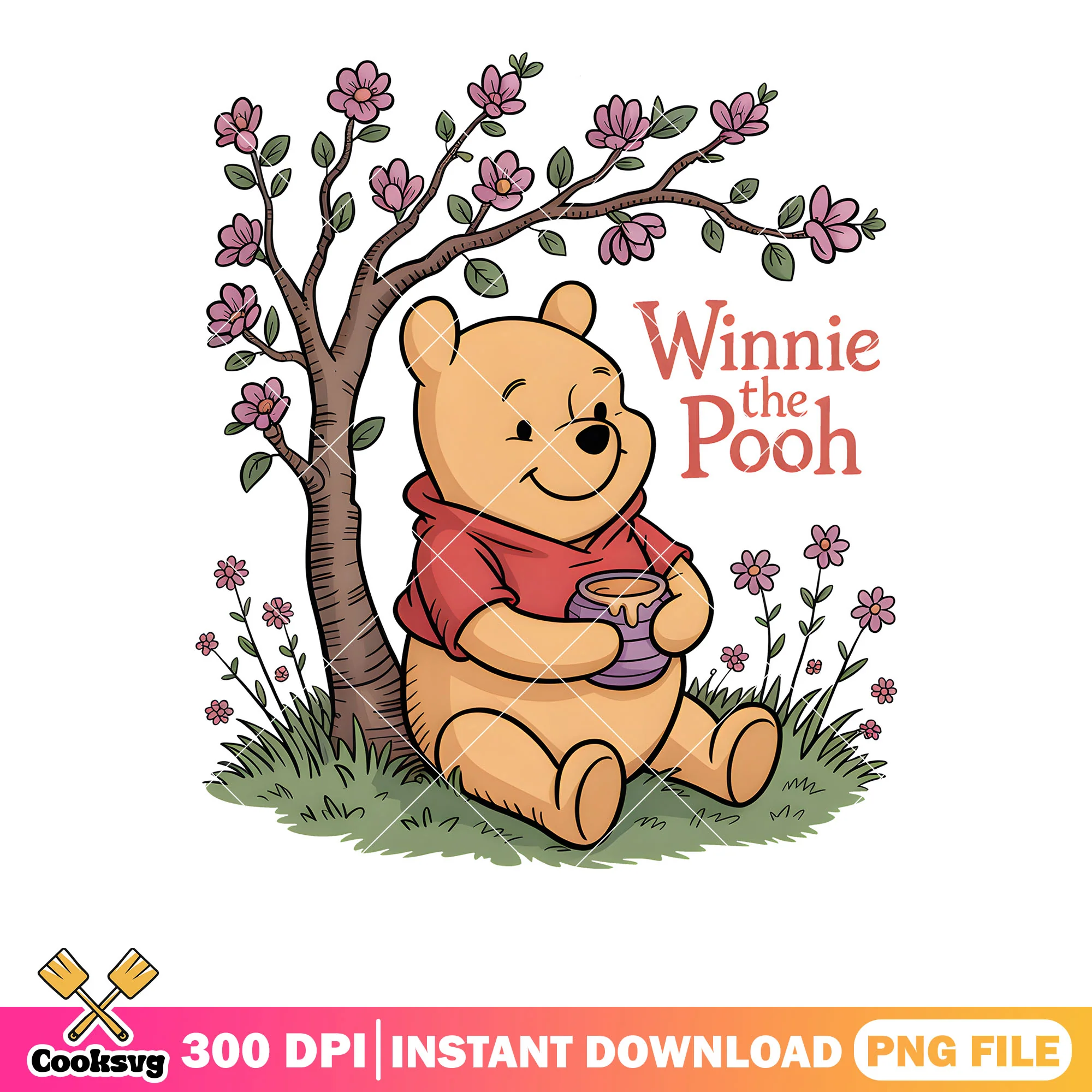 The pooh spring vibes png, vintage pooh png, pooh poster png