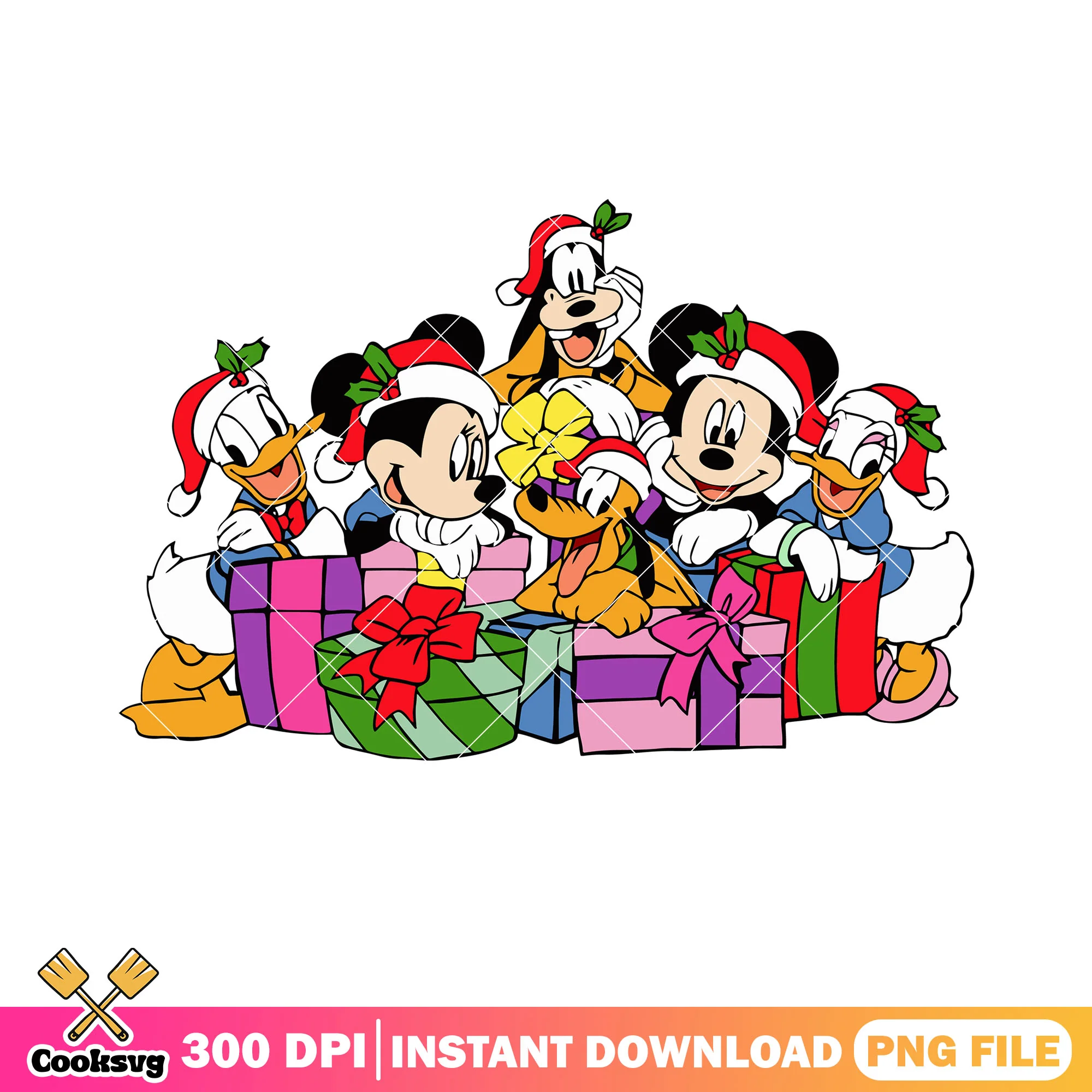 The present christmas gifts png, daisy duck png, santa hat png