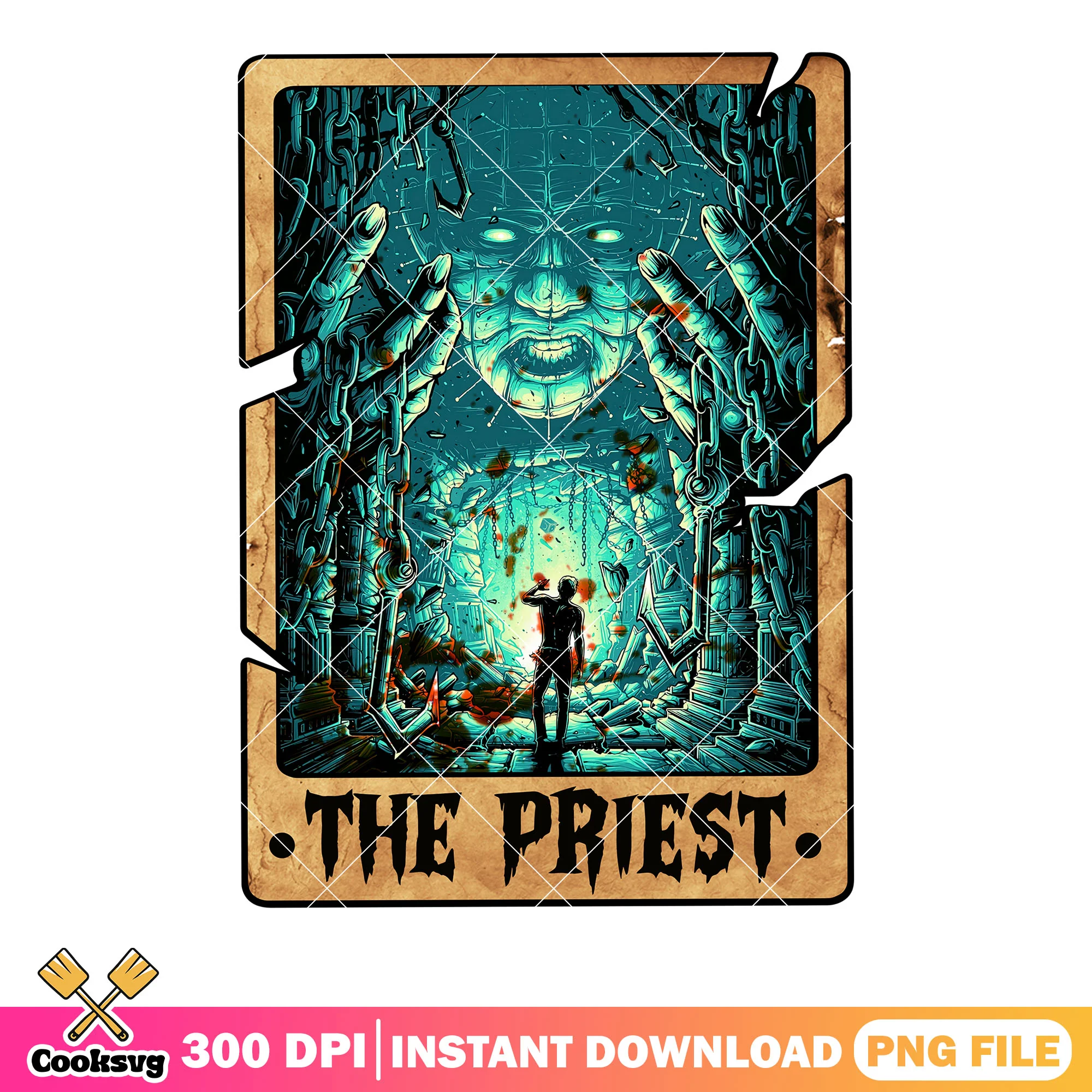 The priest creepy art png, the pined head png, scary halloween png