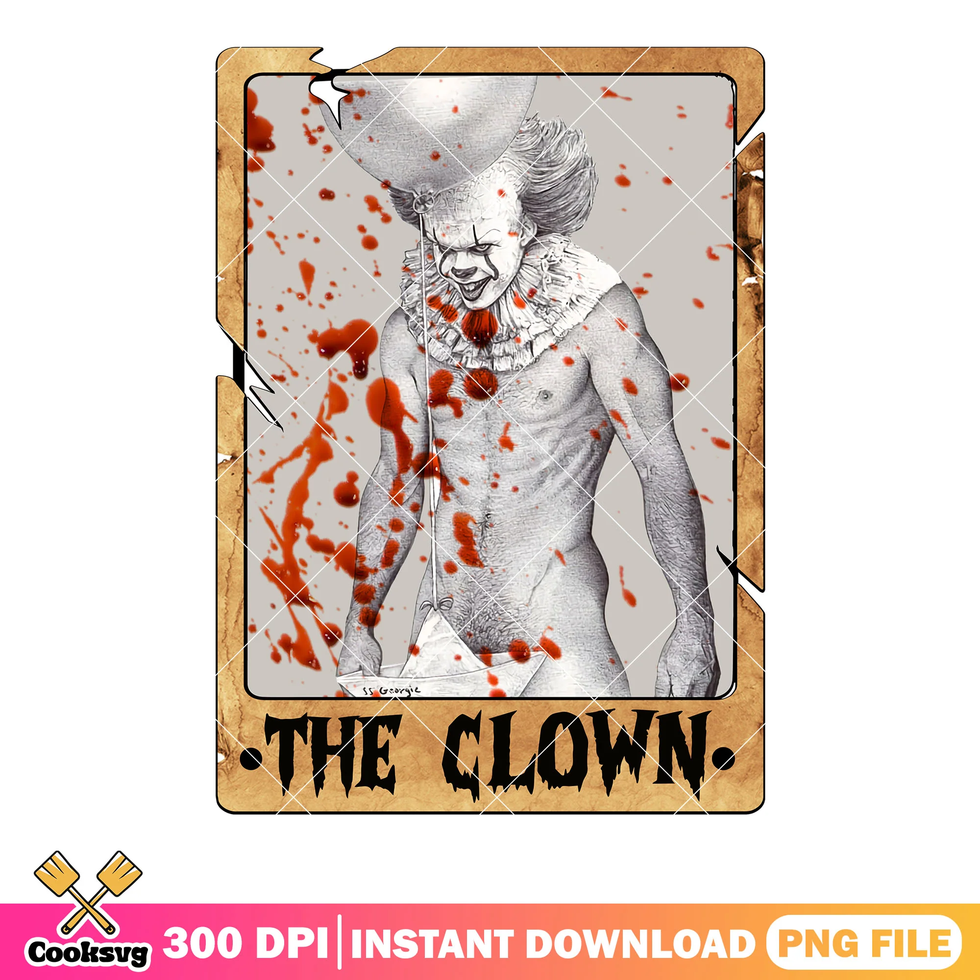 The scary creepy clown png, bloody honnor card png, scary halloween png
