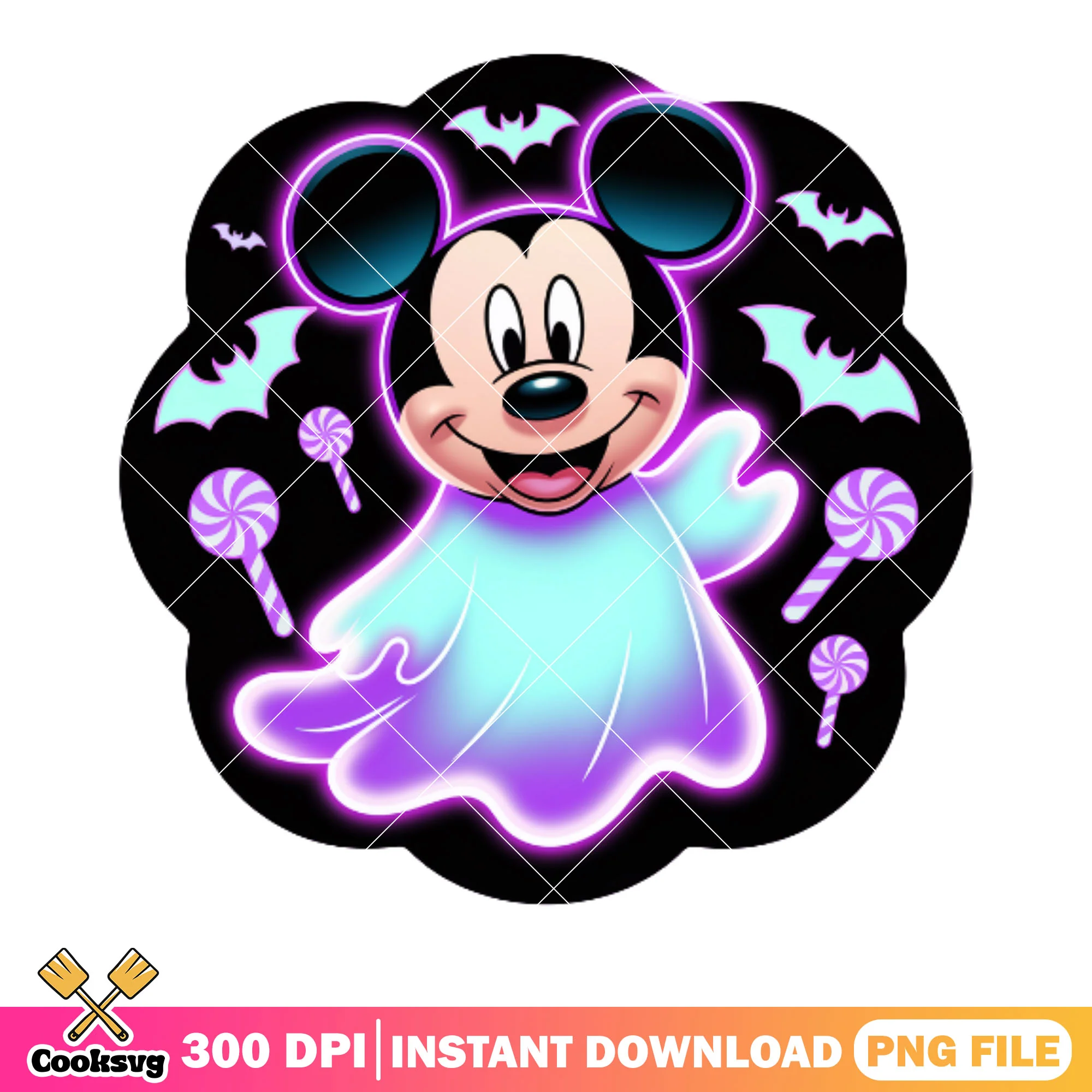 The scary mickey ghost png, candy cane png, spooky bat png