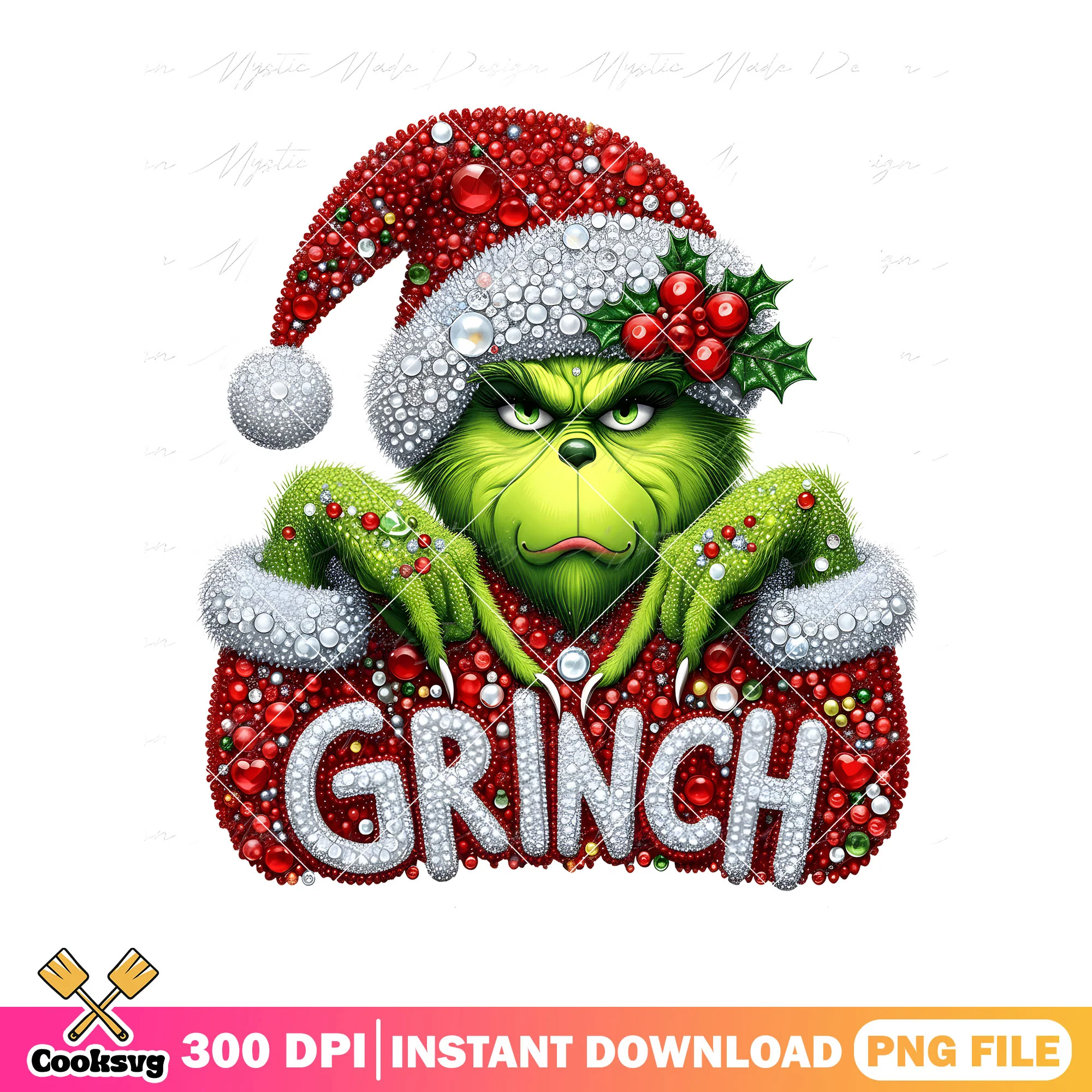 The slay grinch png, santa claus hat png, holly leaves and berries png