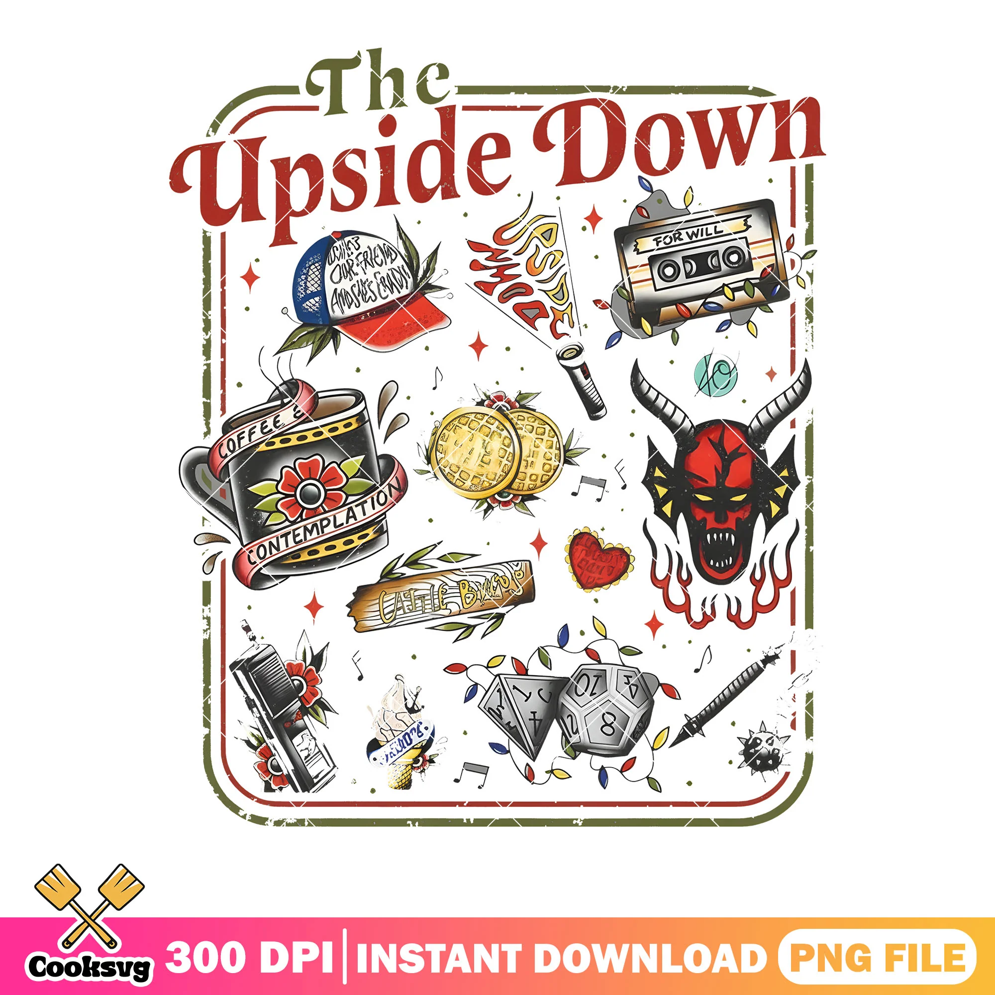 The upside dow png, stranger things png, tattoo icons style png
