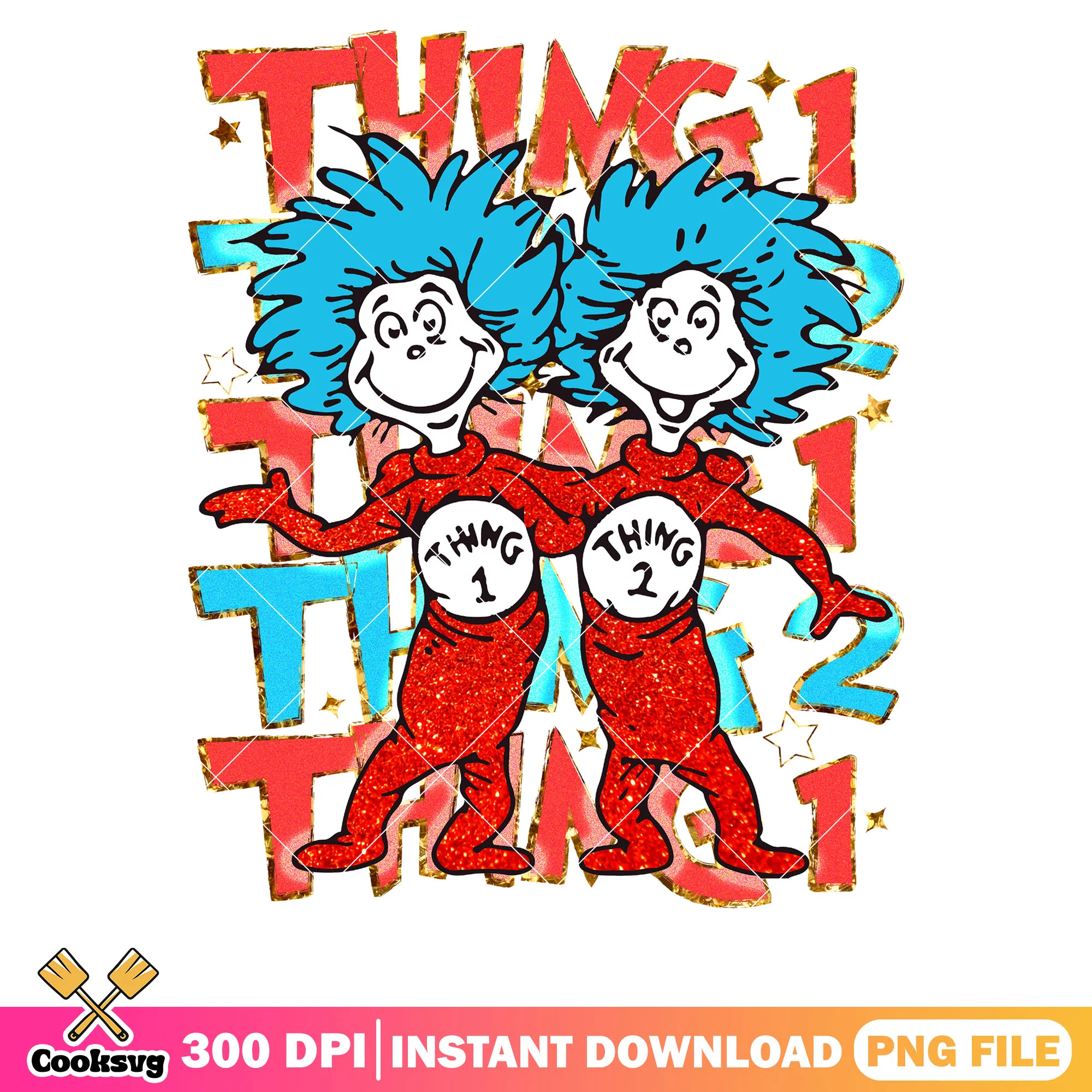 Thing 1 thing 2 dr seuss friends design png, dr seuss thing png