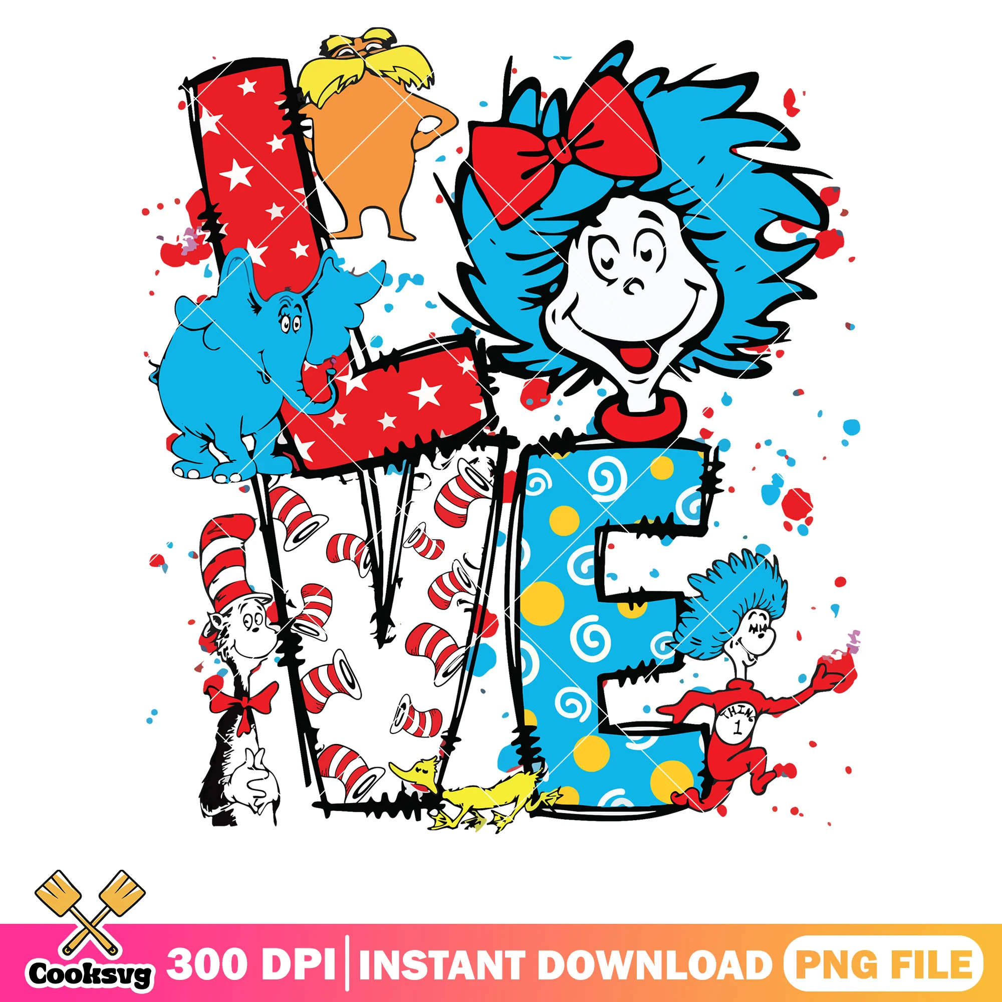 Thing one and friends love png, dr seuss thing one png, love dr seuss png