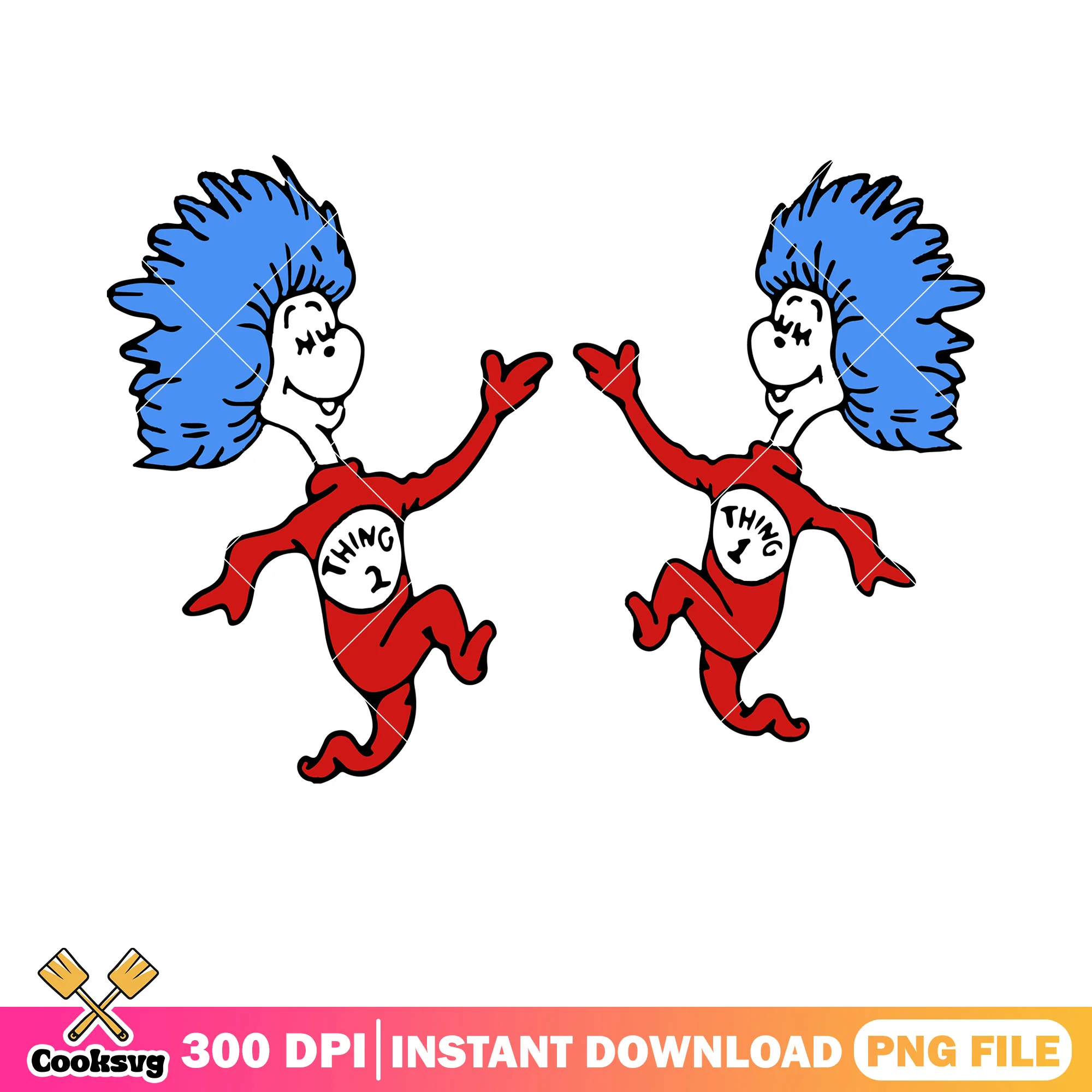 Thing one and two playing png, dr seuss thing png, dr seuss png