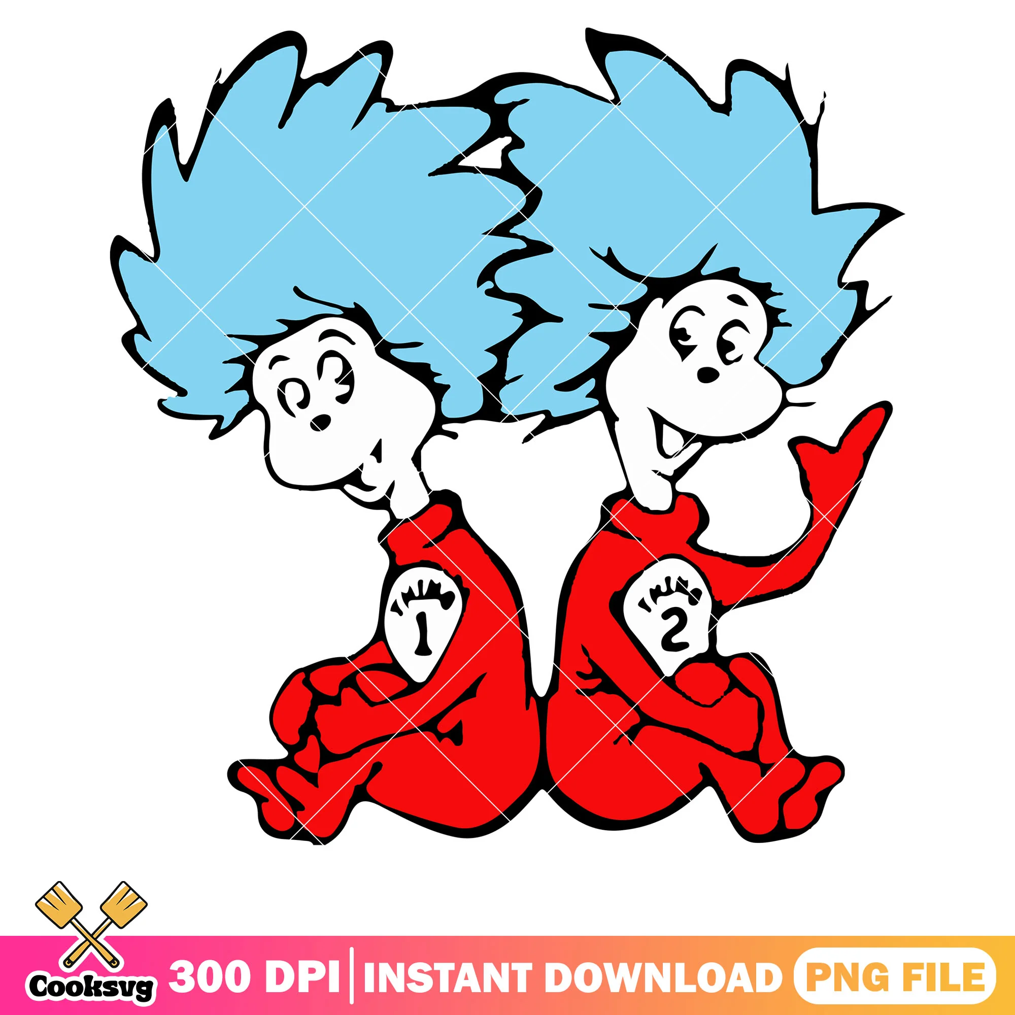 Thing one and two sitting png, dr seuss thing png, dr seuss book png