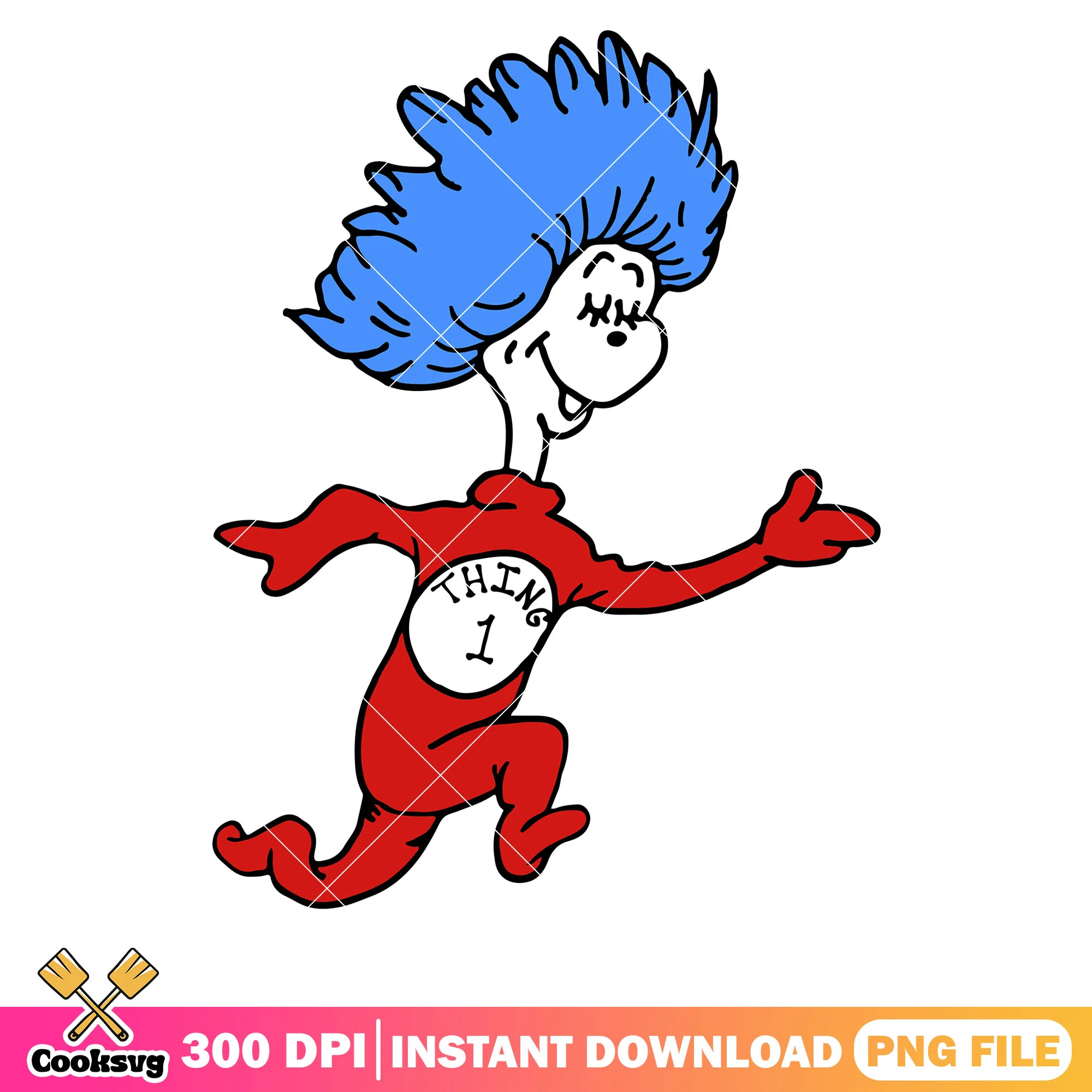 Thing one dr seuss cartoon png design, dr seuss thing one png