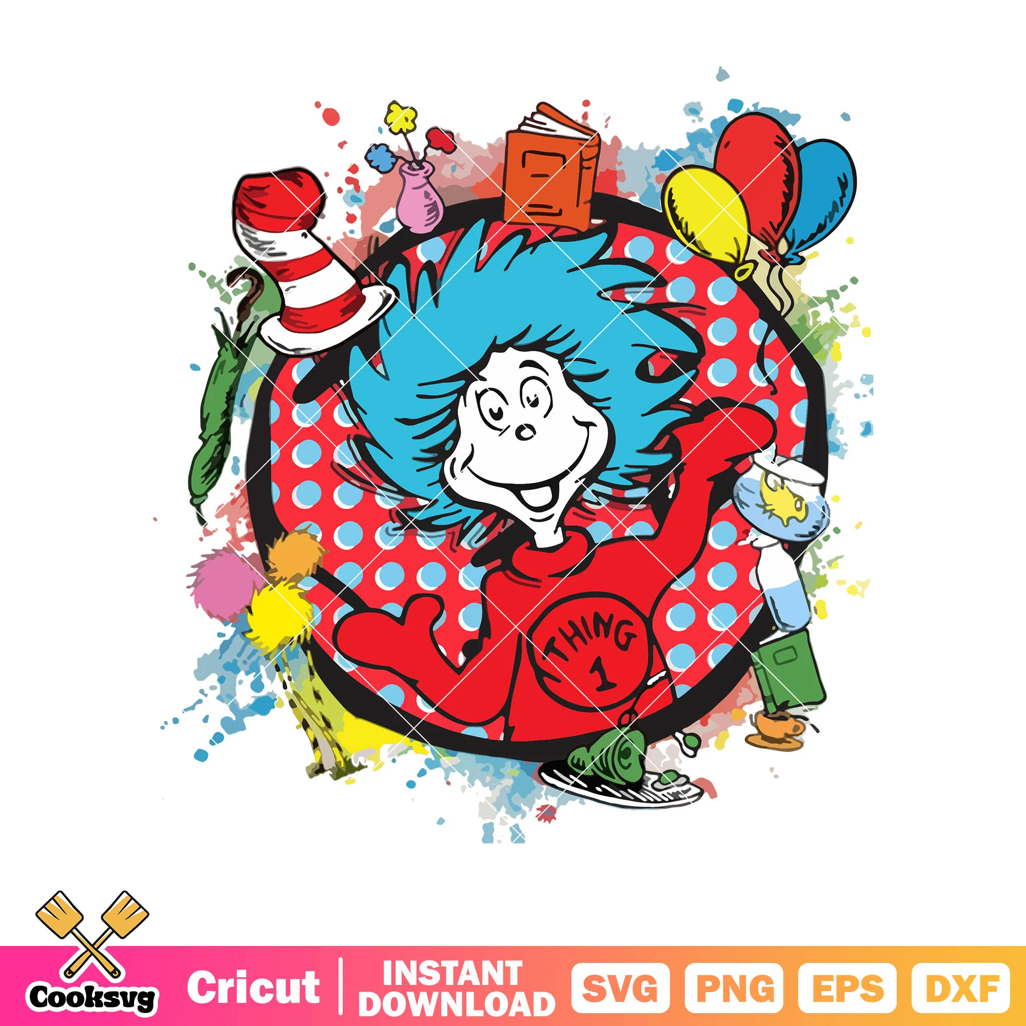 Thing one dr seuss circle svg, dr seuss thing one svg, thing one thing two svg
