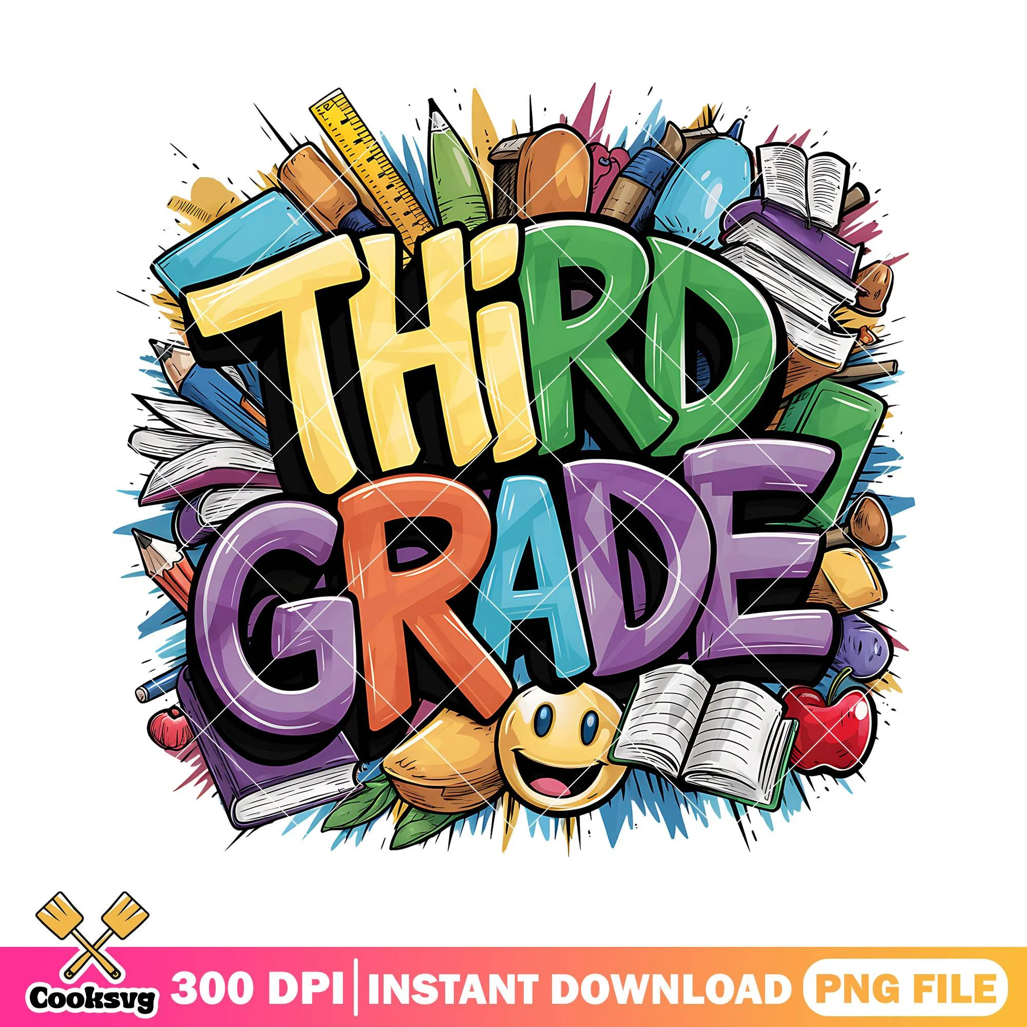 Third grade design file png, back to school day png, poster cute png