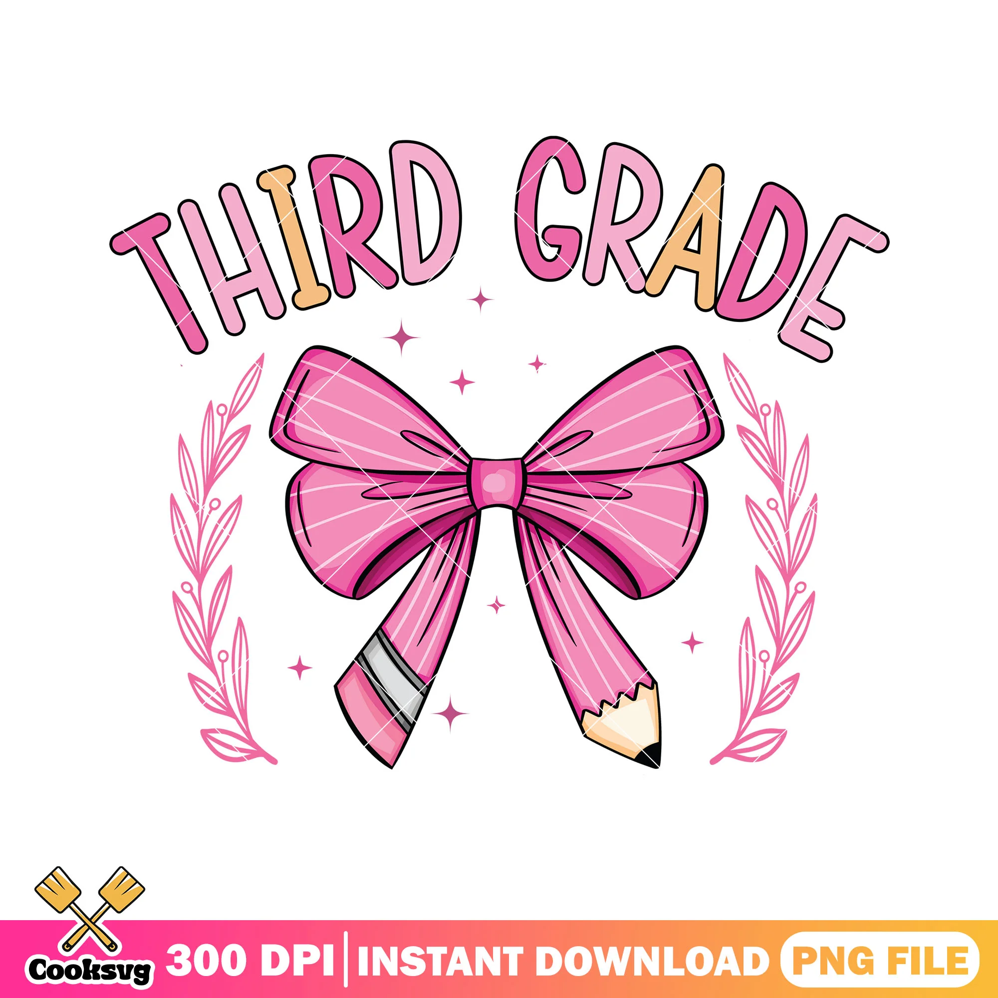 Third grade pink bow design png, 3nd grade png, go back to school png