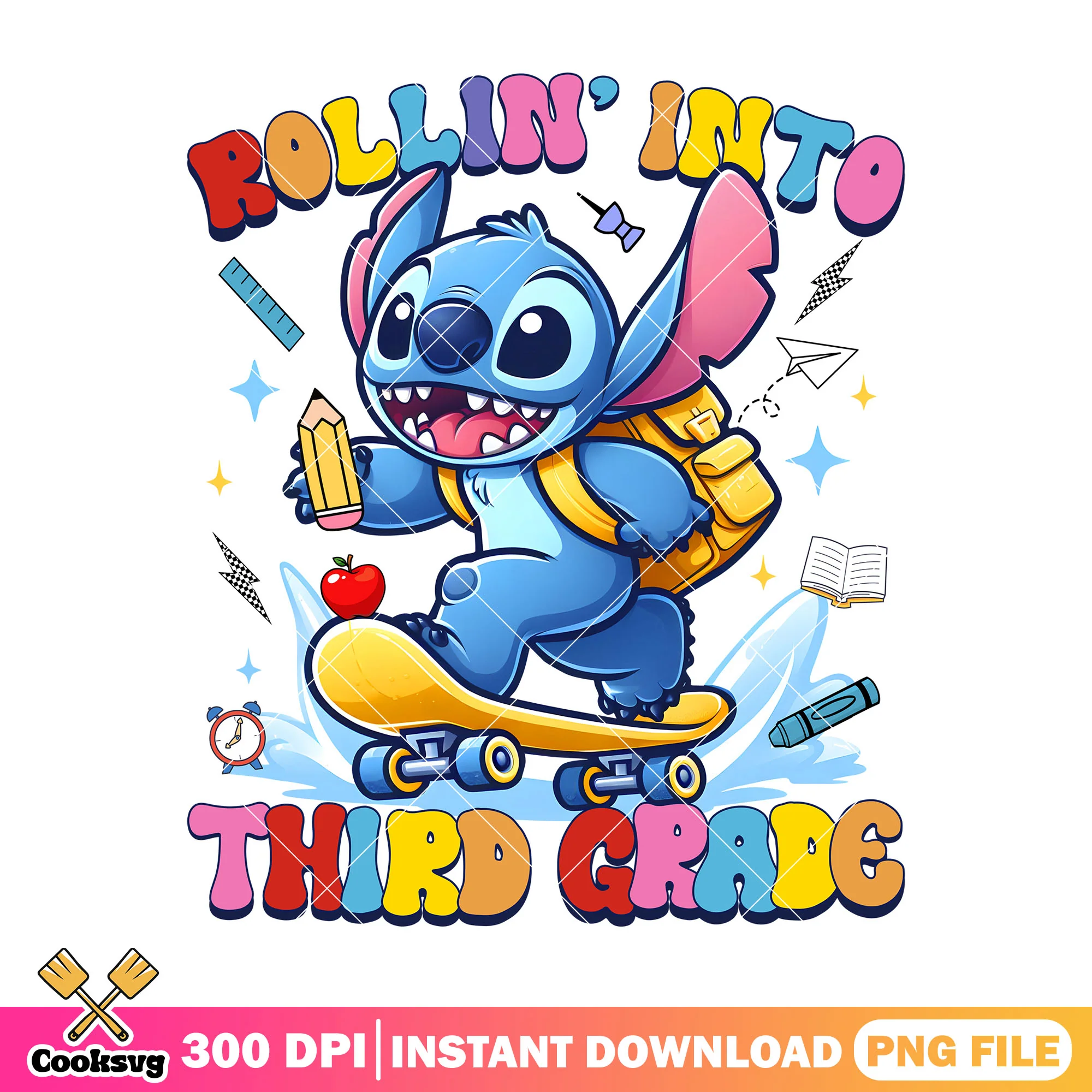 Third grade rollin' into png, titch cartoon png, back to school decor png