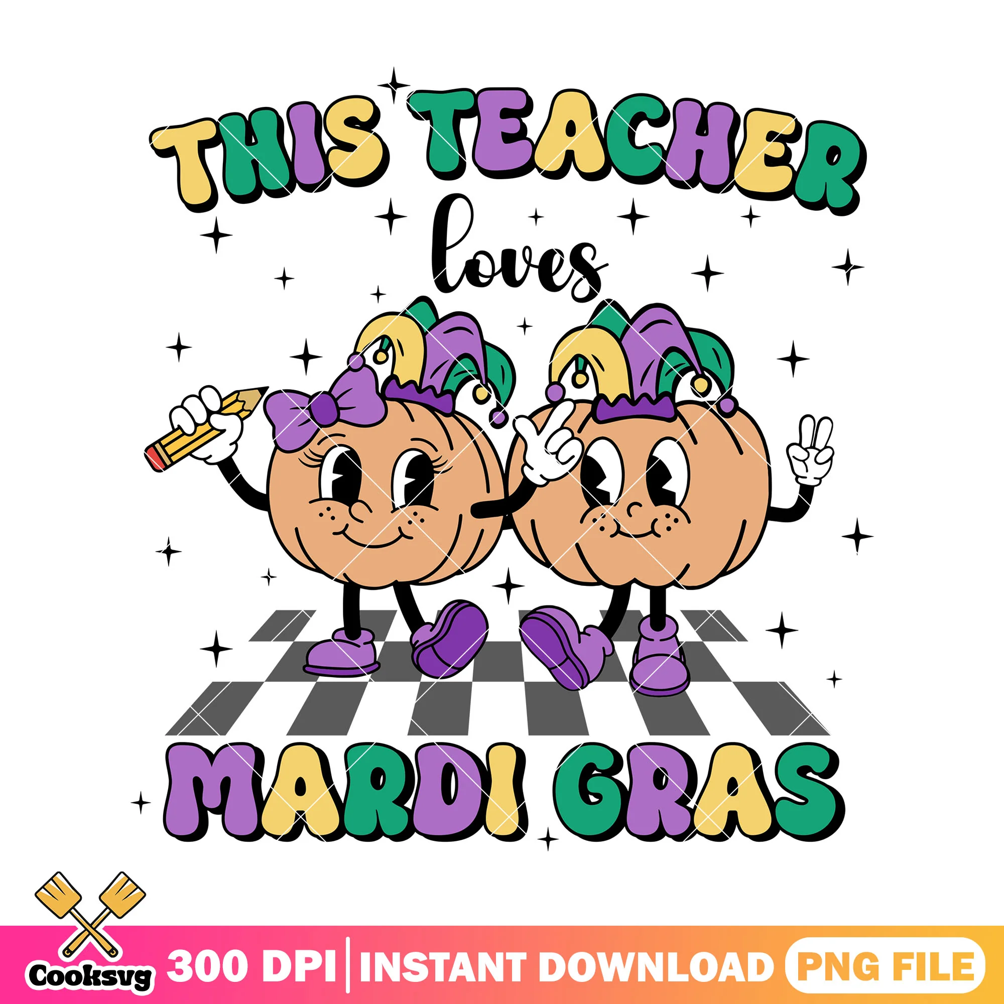 This teacher design png, happy back to school png, mardi gras png