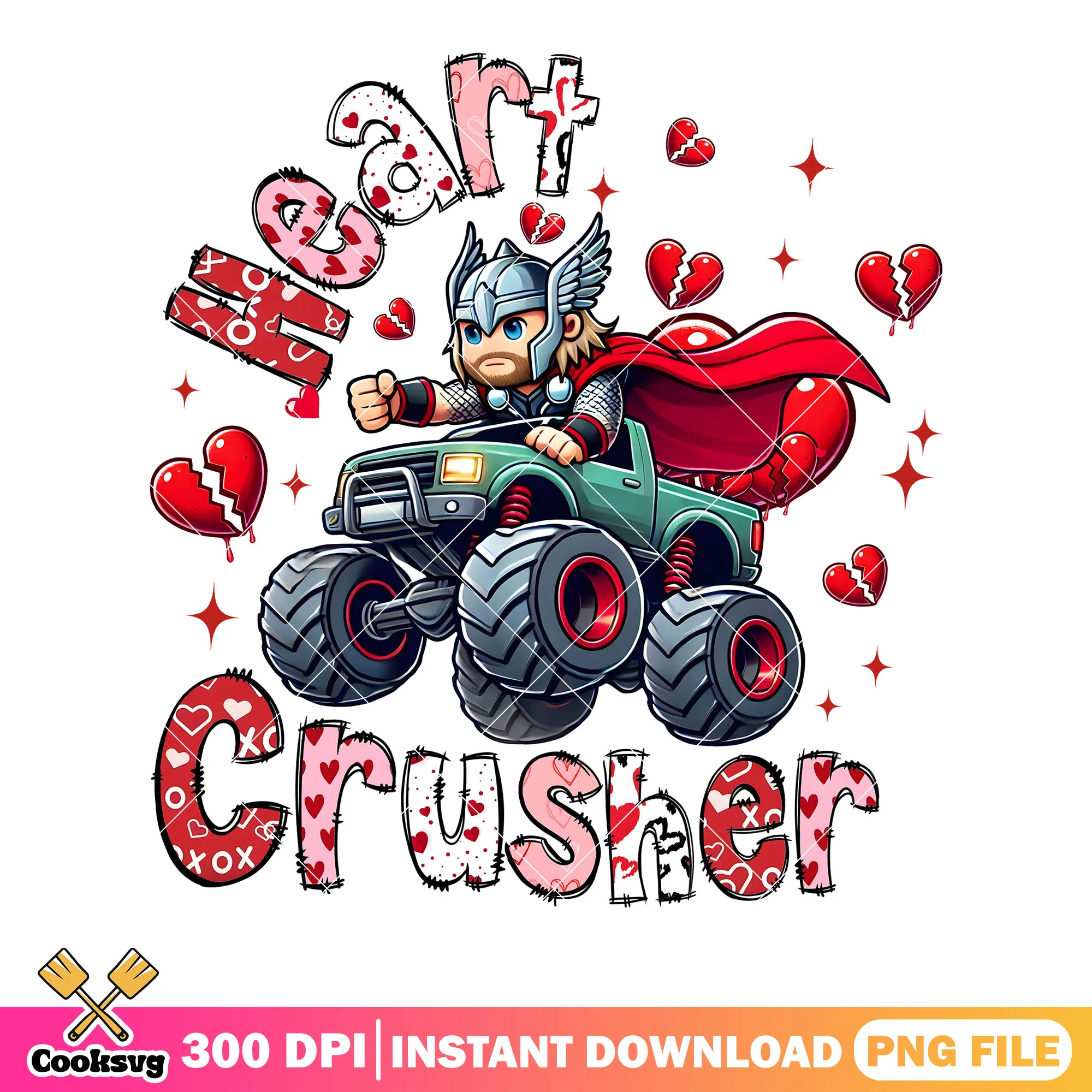 Thor heart crusher png, valentine gifts png, marvel valentine png