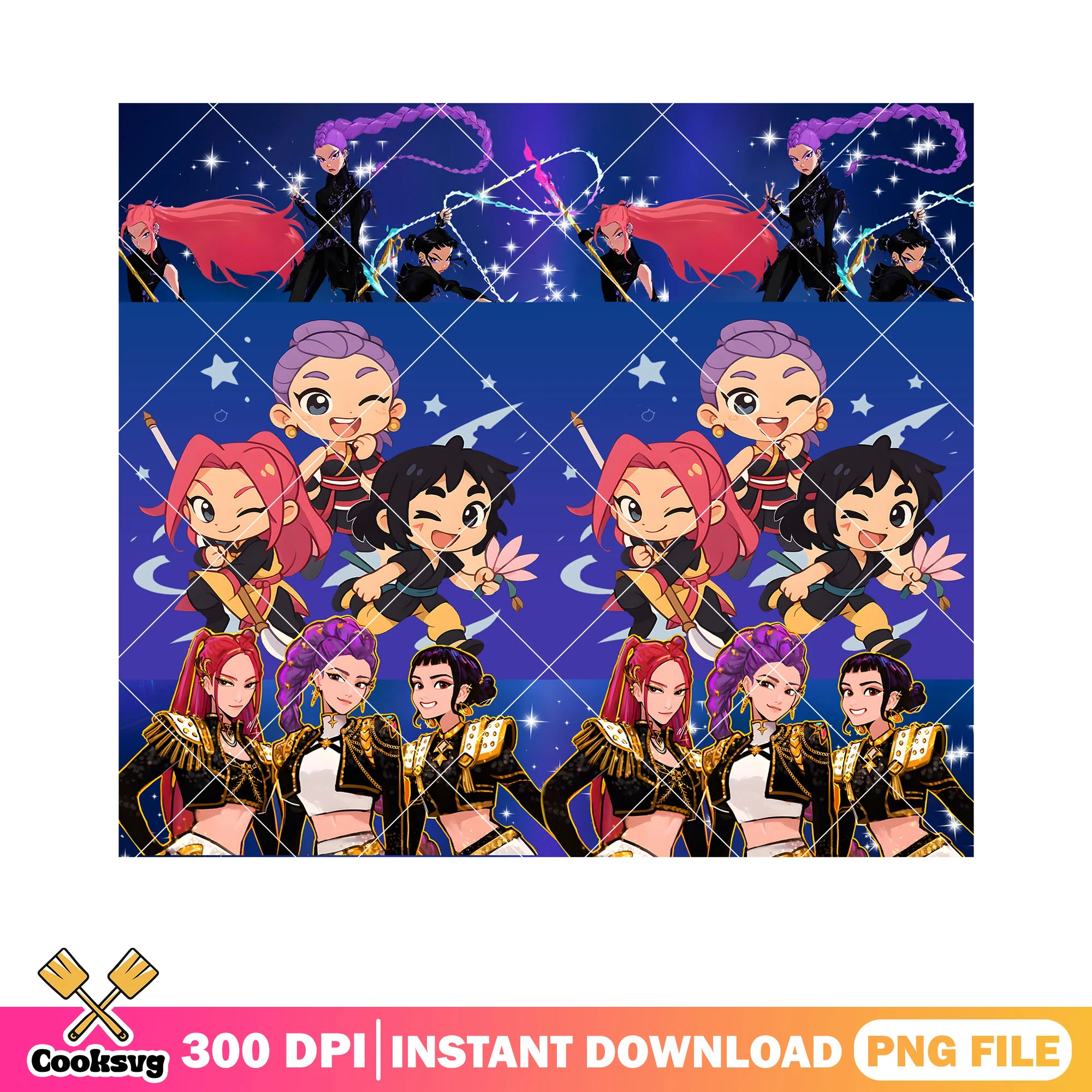 Three type of huntrix kpop png, demon hunters kpop png, huntrix png