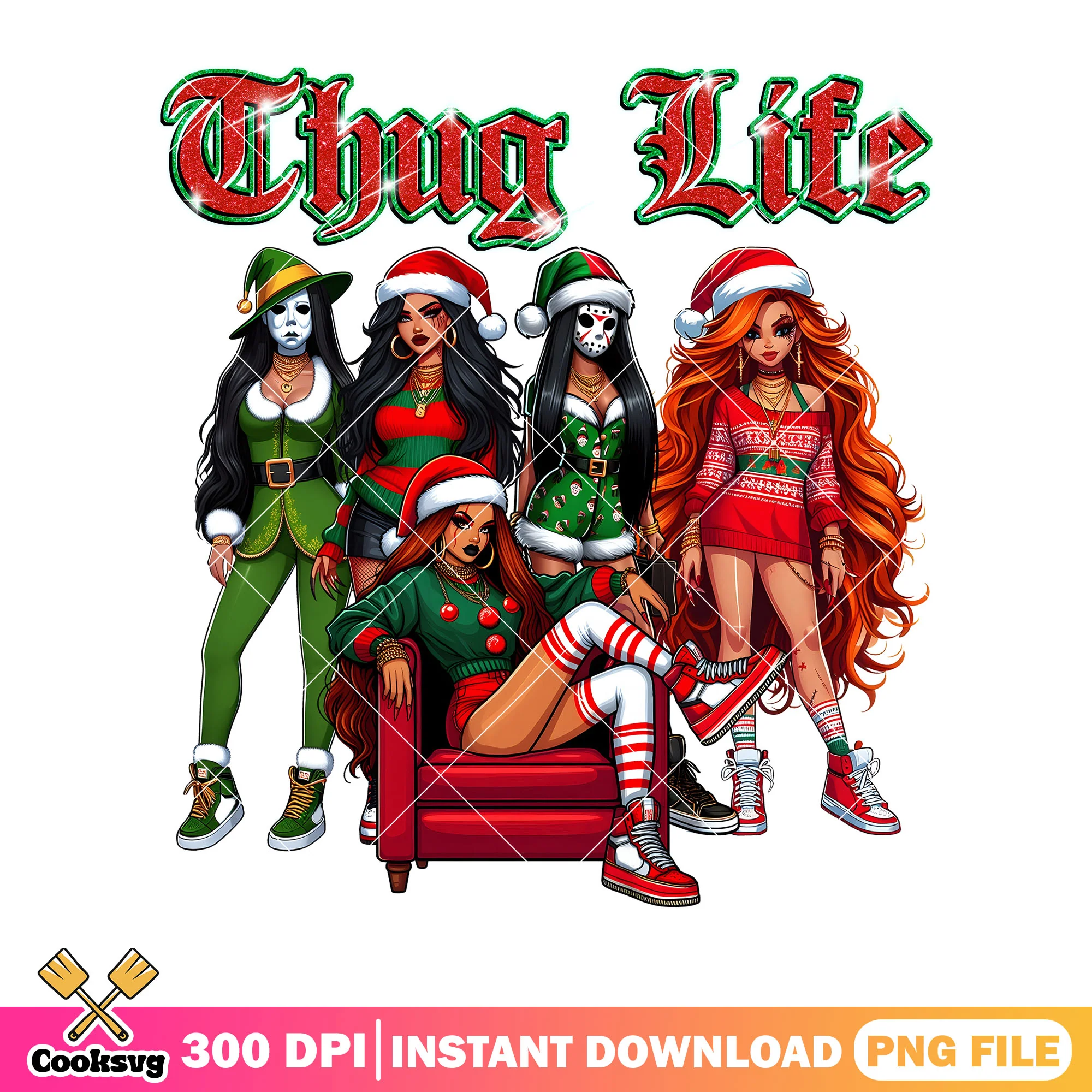 Thug life christmas png, gangster christmas png, horror baddies png