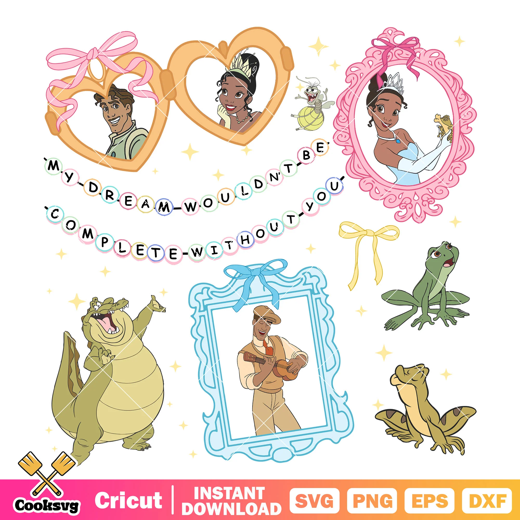 Tiana and prince love disney mirror png, Tiana and prince png