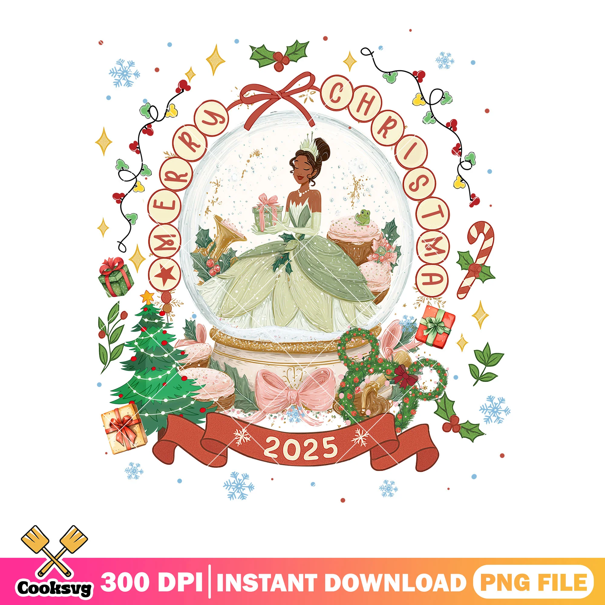Tiana princess and the frog png, globe cupcake png, snow trumpet png
