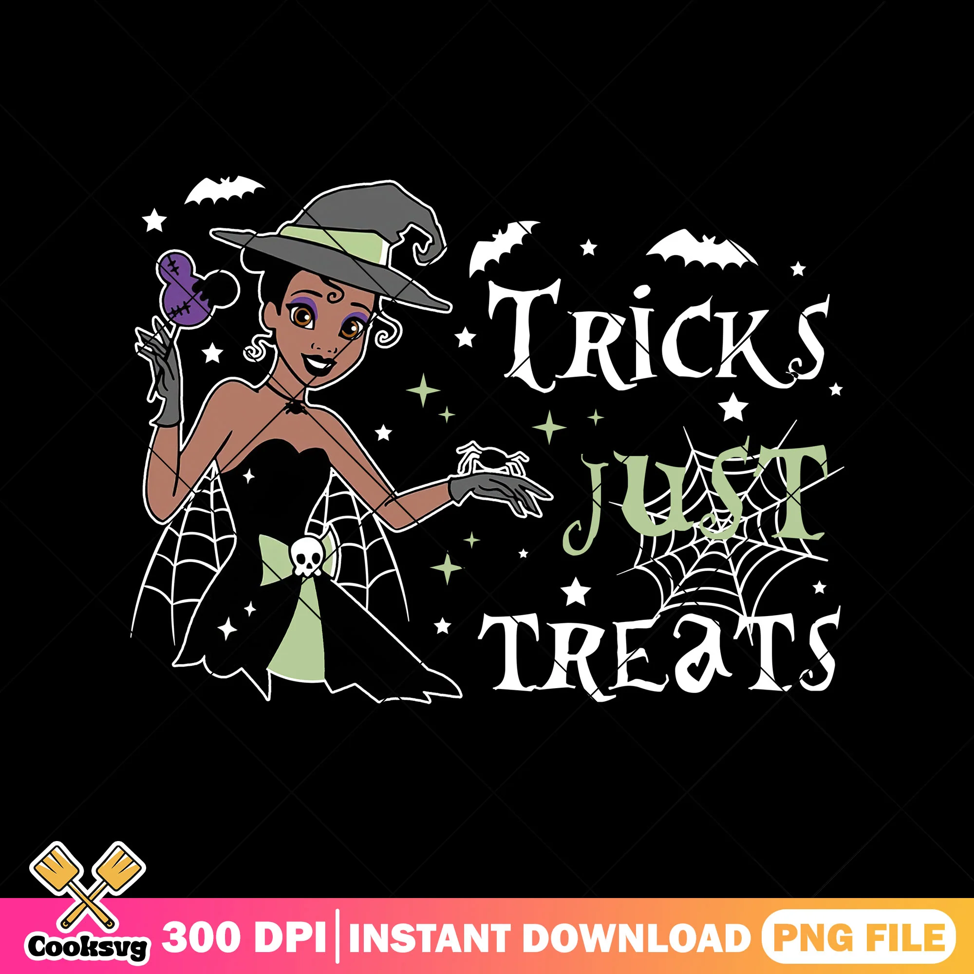 Tiana tricks just treats png, disney halloween png, disney princess png