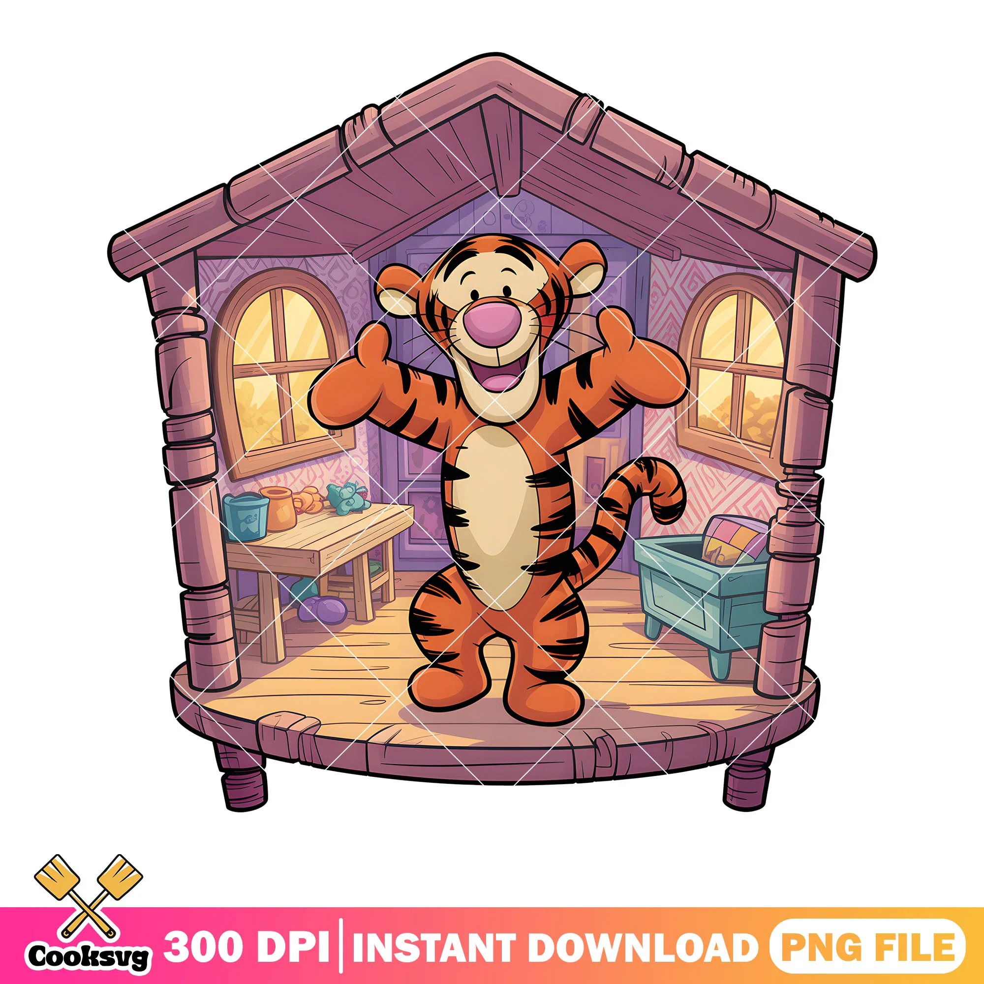 Tiger house poster png, pooh friends png, disney tiger png