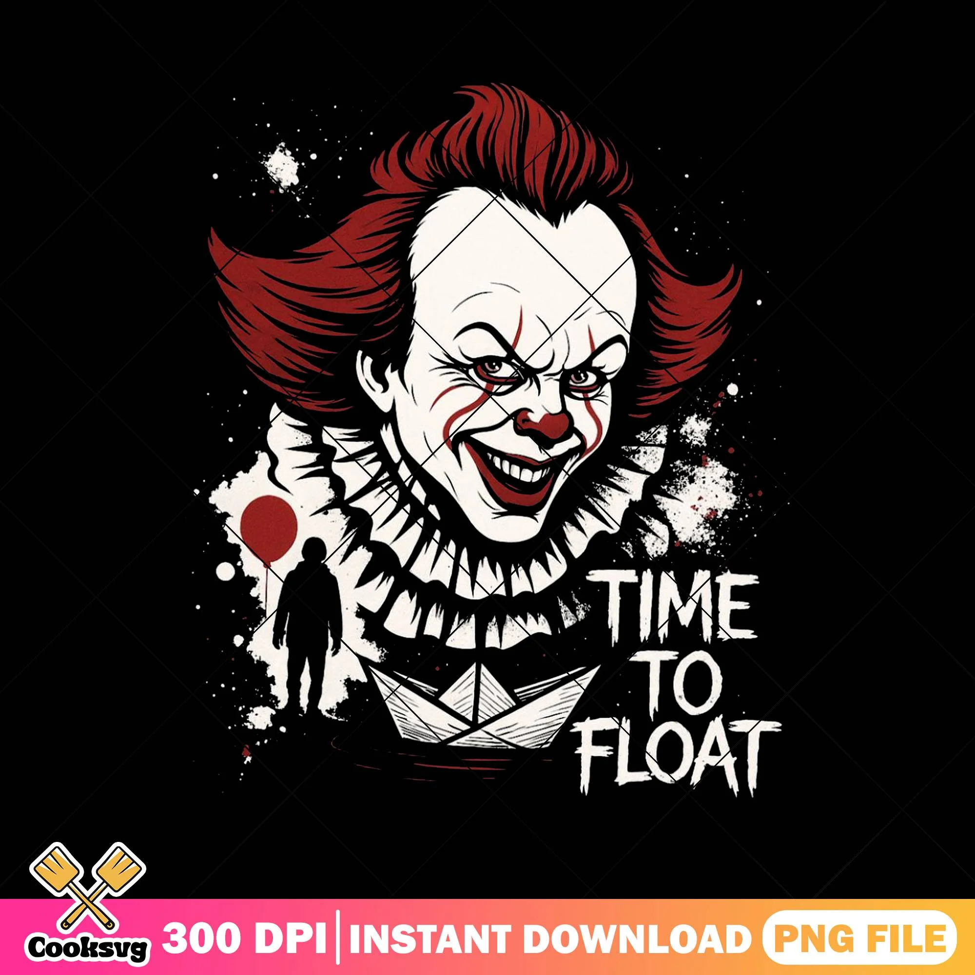 Time to float design png, halloween pennywise png, horror pennywise png