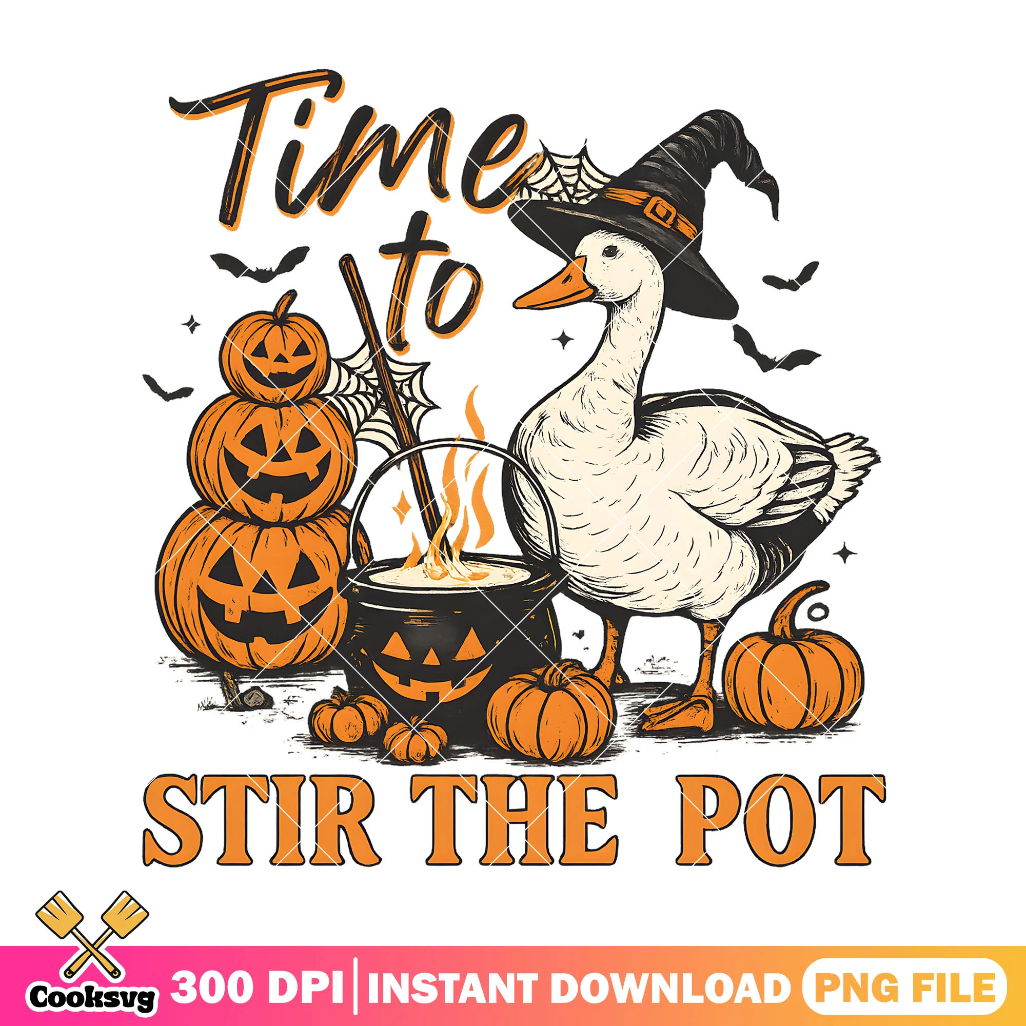 Time to stir the pot goose png, goose pumpkin png, halloween quote png