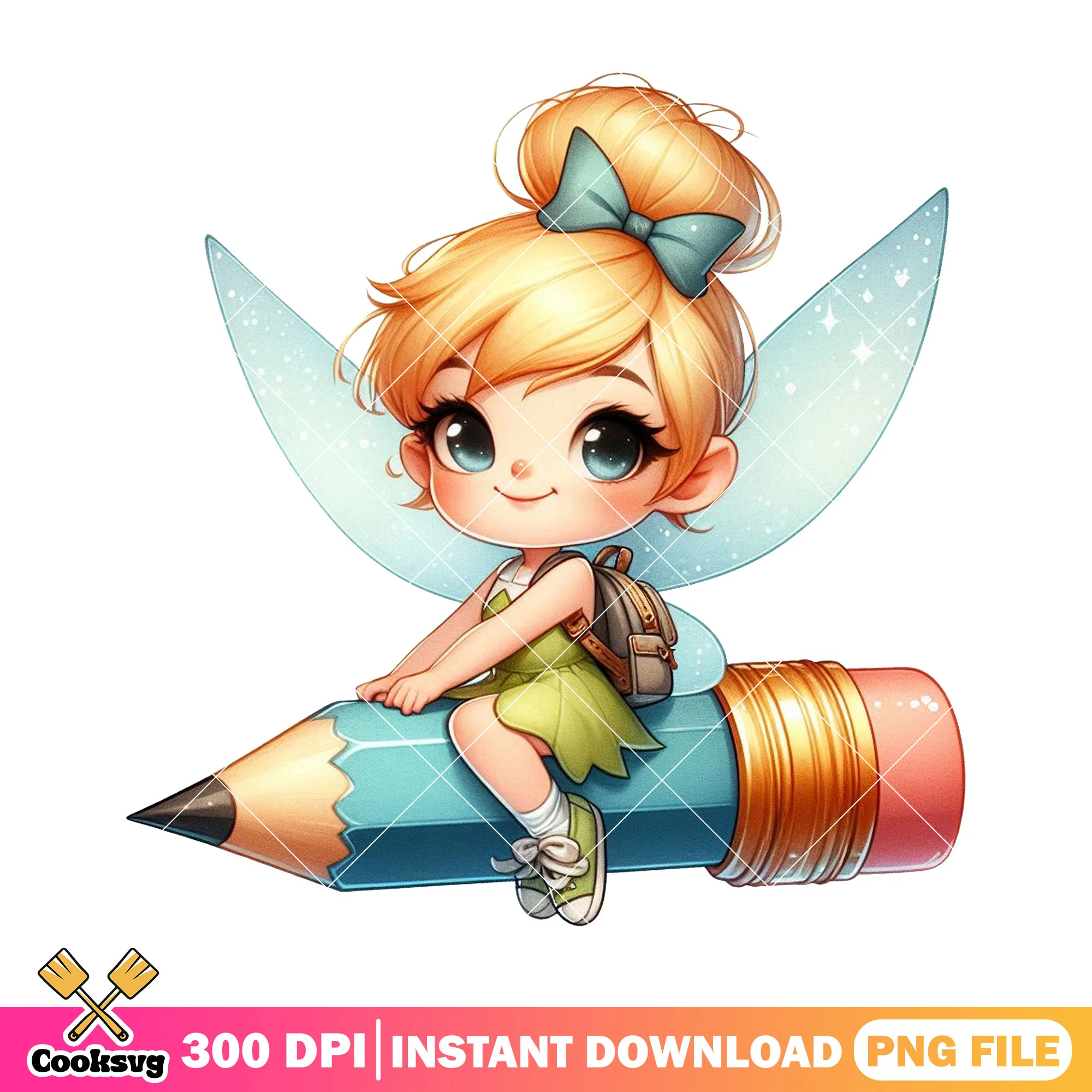 Tinker bell big pencil png, disney art png, back to school happy png