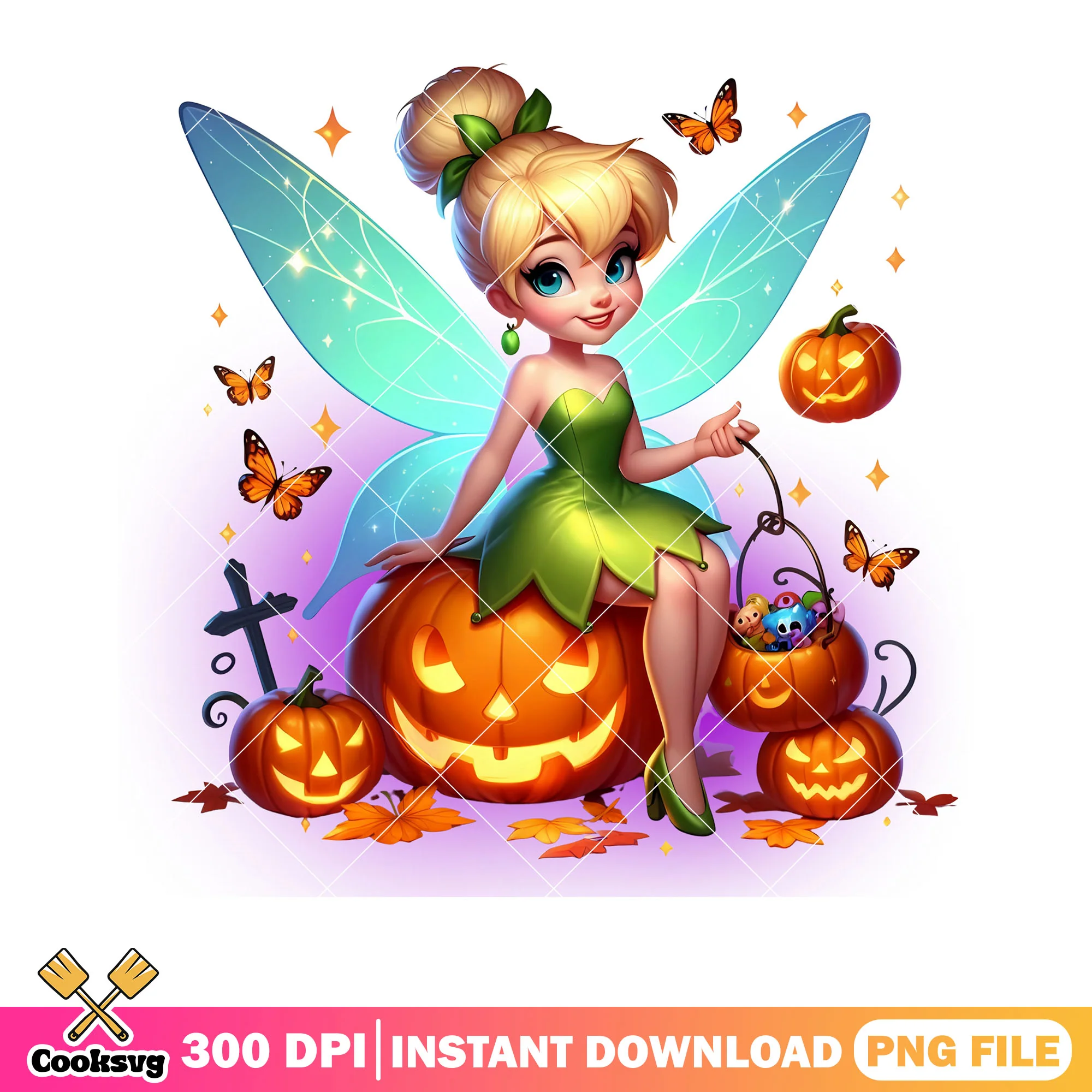 Tinker bell cemetery png, jack o lantern png, cute halloween png