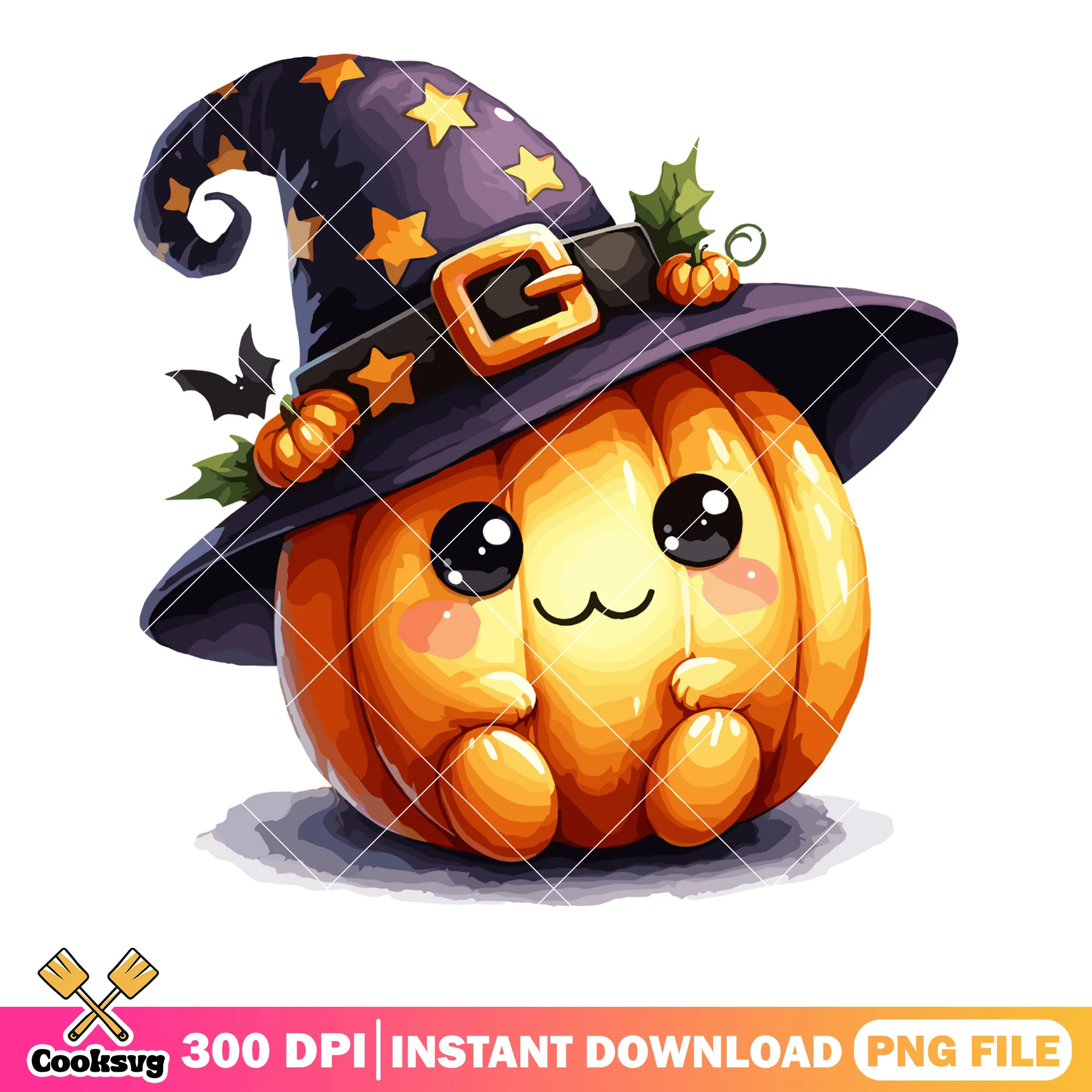 Tiny bat witches hat png, little pumpkin png, halloween night png