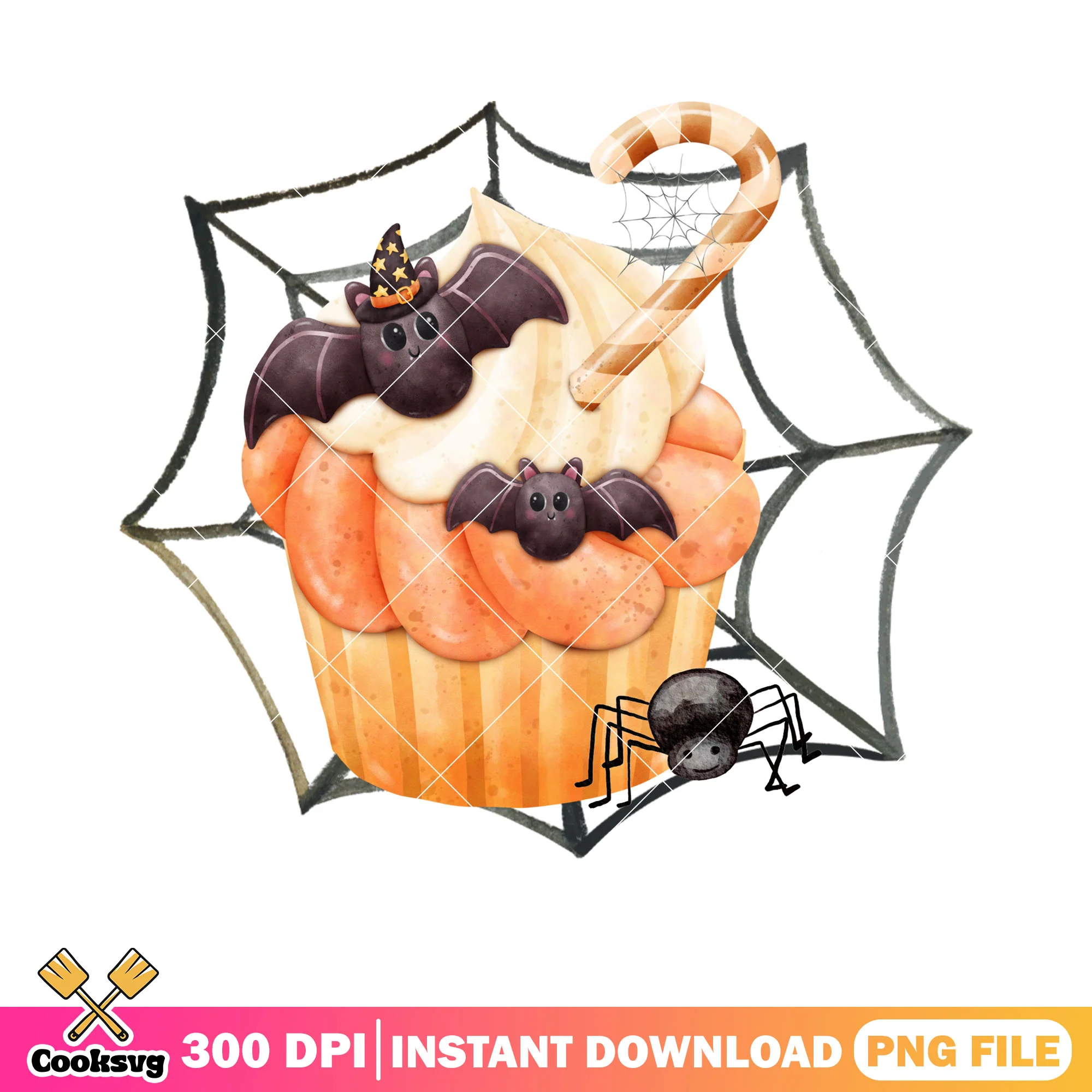 Tiny cupcake bats png, spider web png, halloween scary png