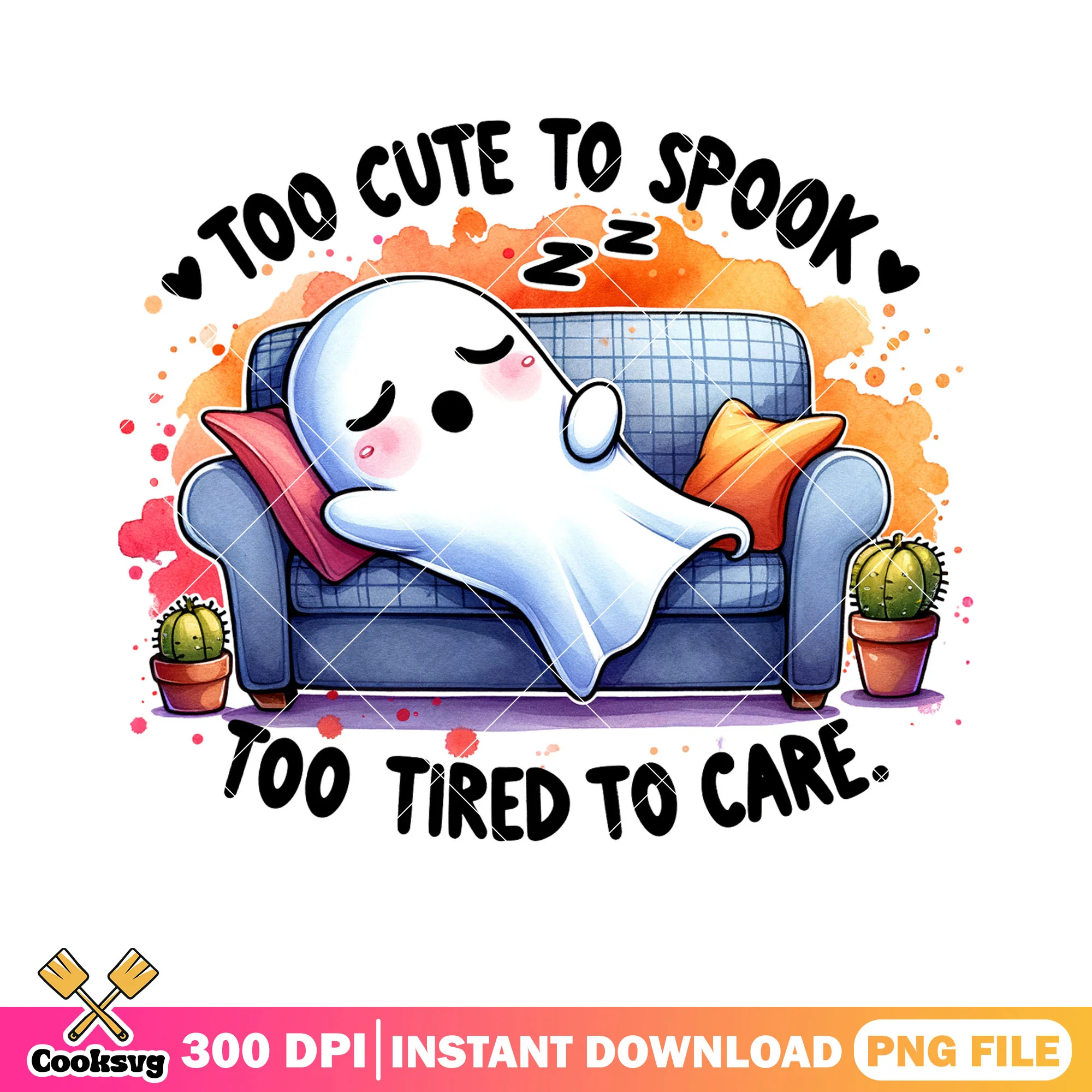 Too cute to spook too tired to care png, baby ghost png