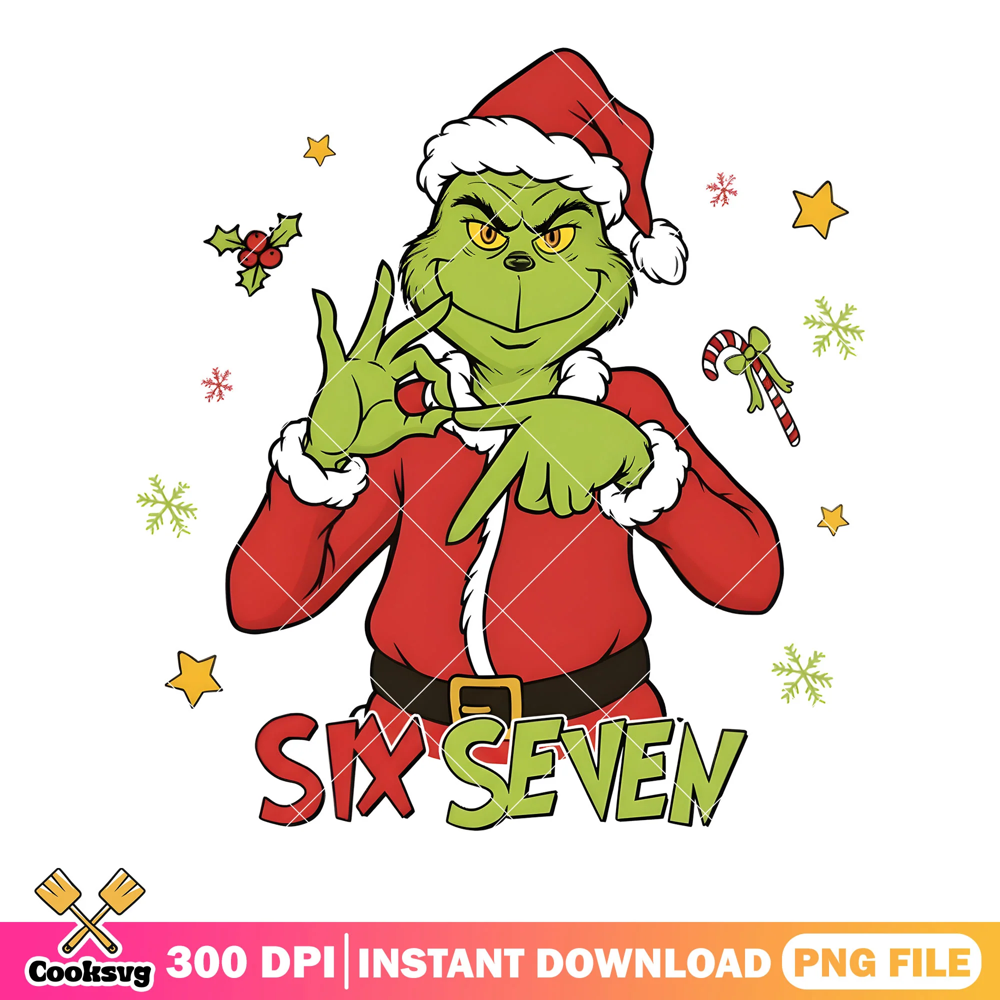 Trendy grinch says 6 7 png, six seven trend png, christmas grinch png